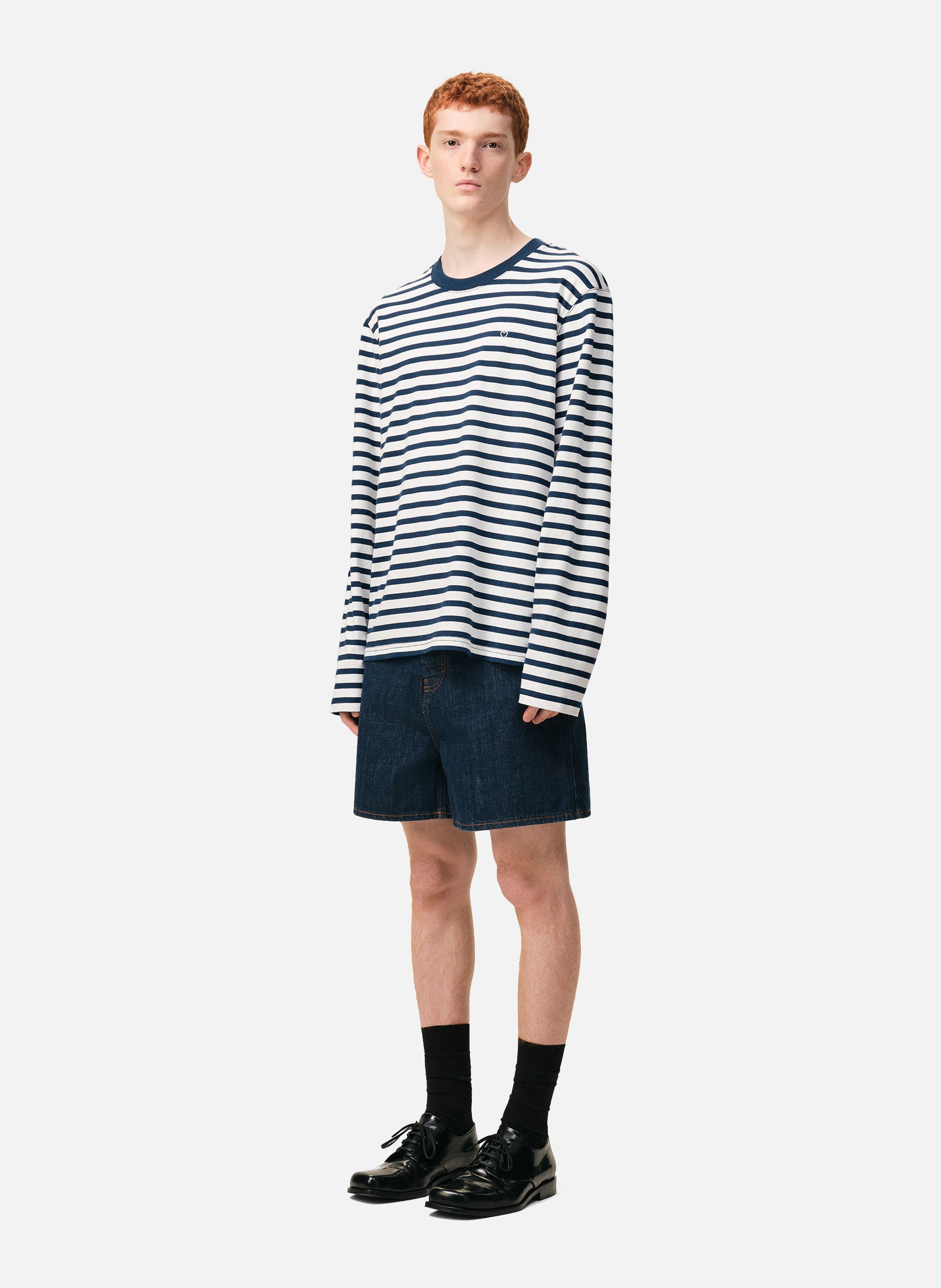 T-shirt marinière manches longues ami de coeur unisexe en coton AMI PARIS Bleu
