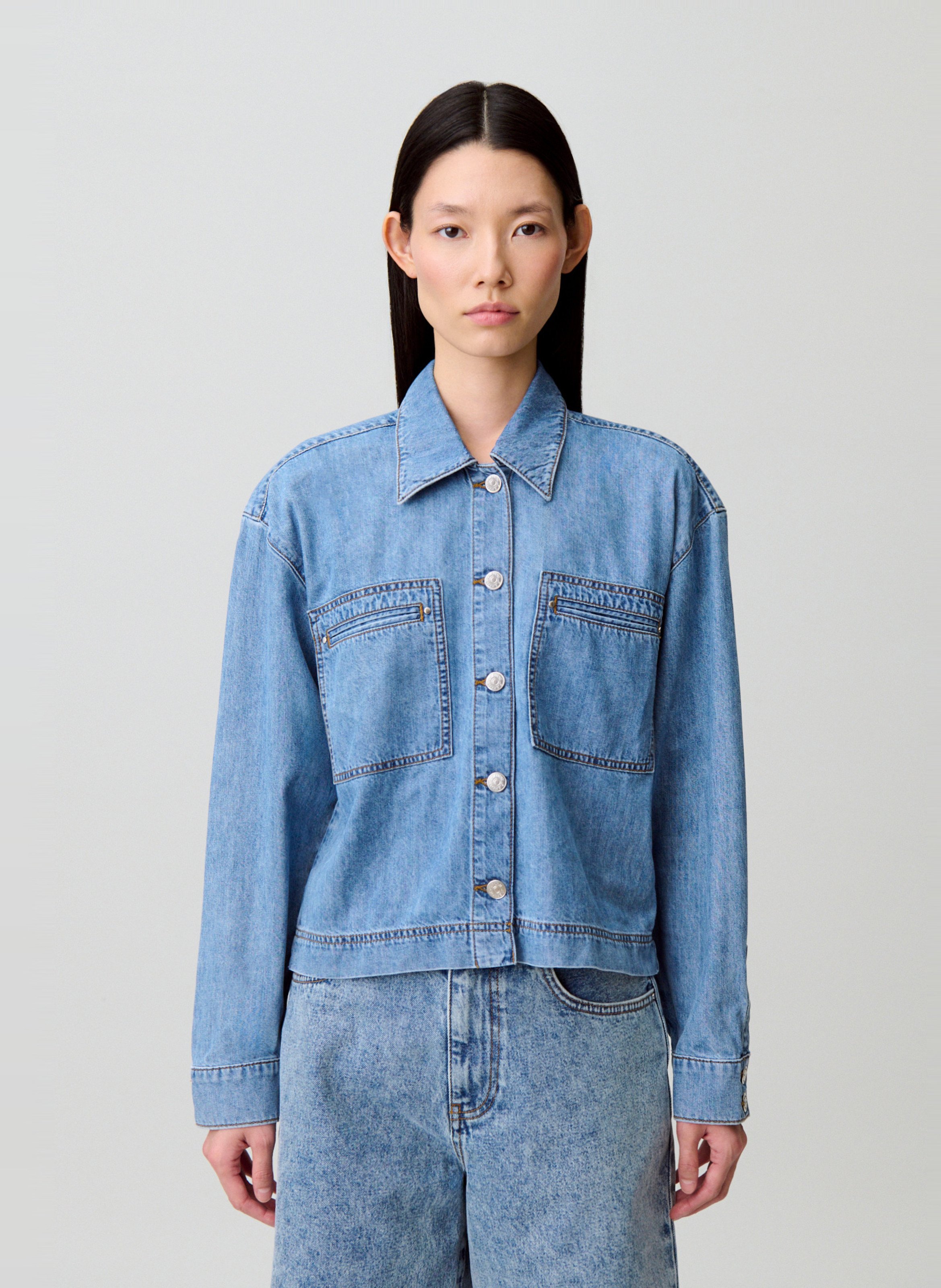 Chemise droite col classique en coton CLAUDIE PIERLOT Bleu