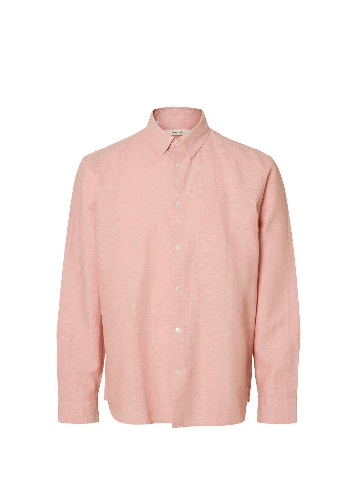 Solid shirt with a button-down collar in linen and cotton SELECTED Pink
