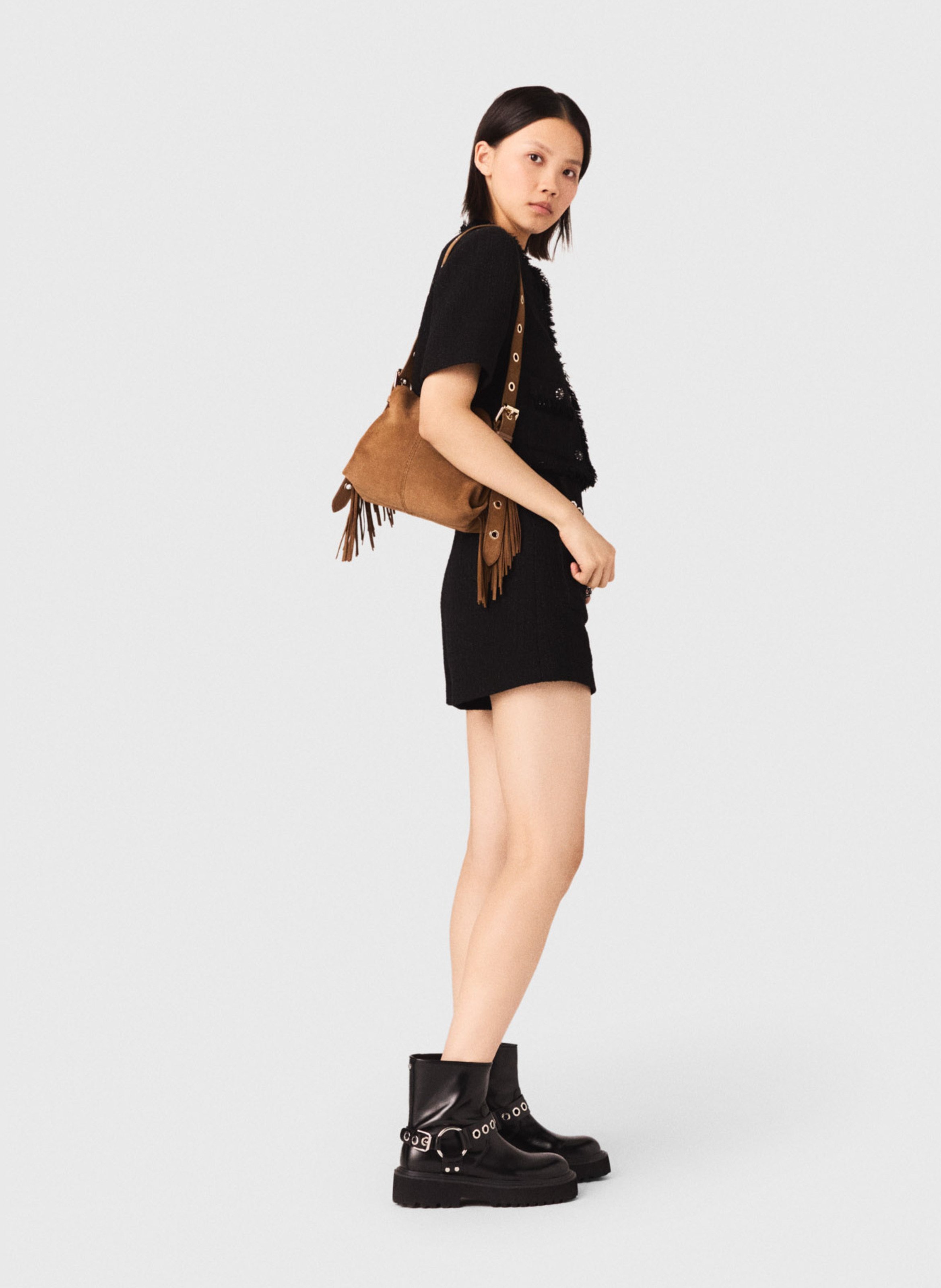 Short droit en coton mélangé MAJE Noir