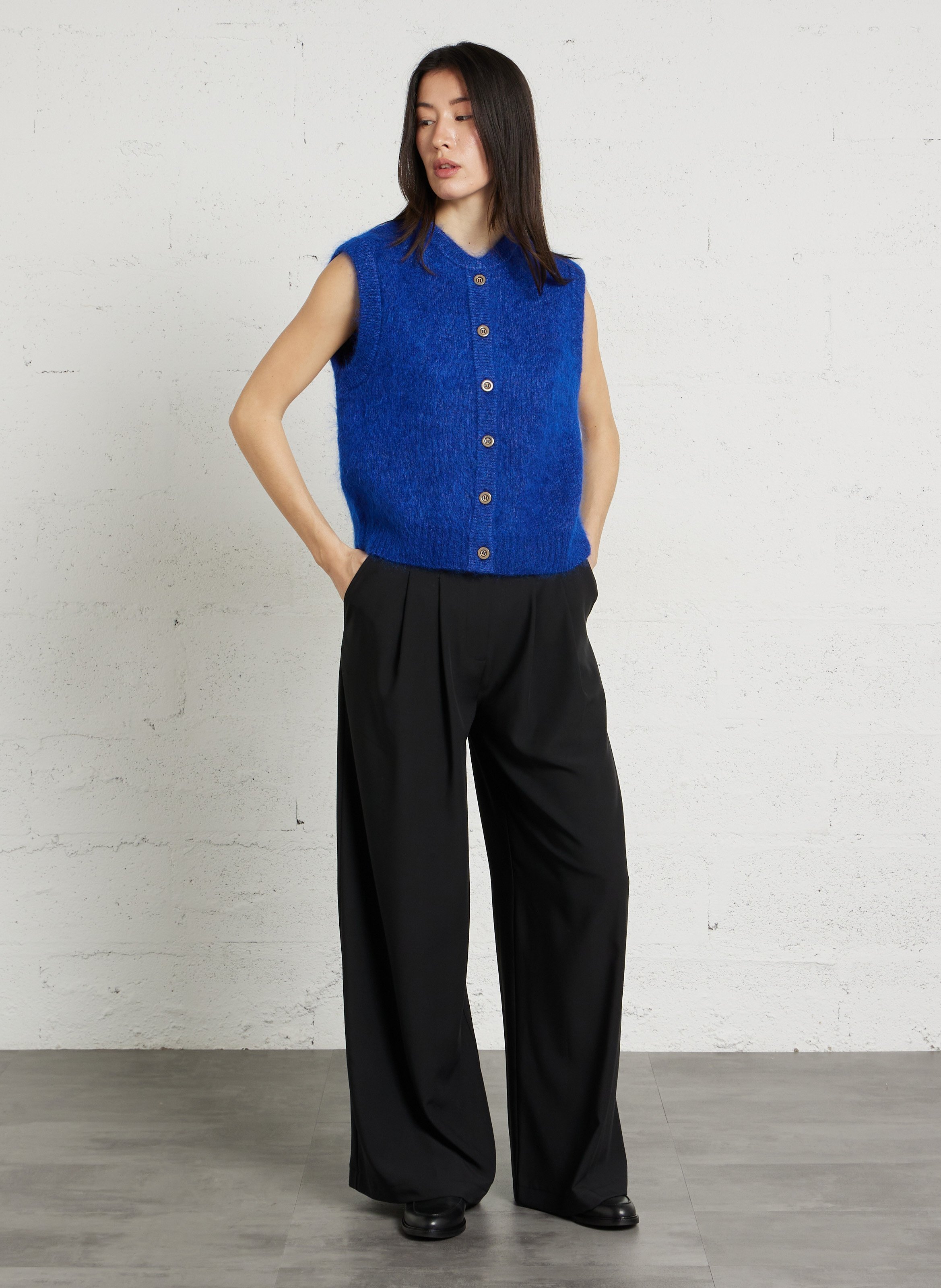 Gilet sans manches ample col rond en mohair mélangé Loulou MAISON 123 Bleu