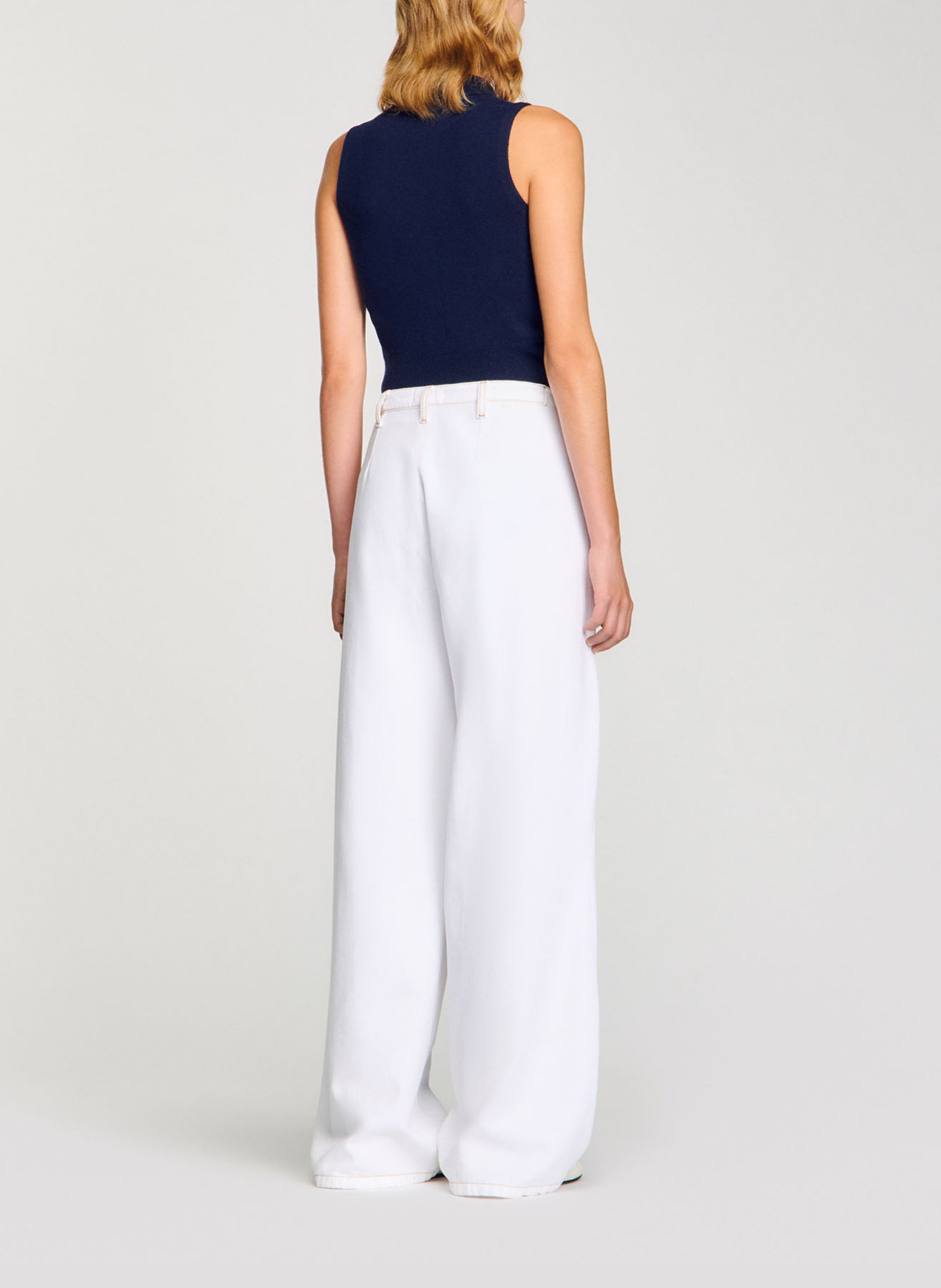 Jean large surpiqué en coton SANDRO Blanc