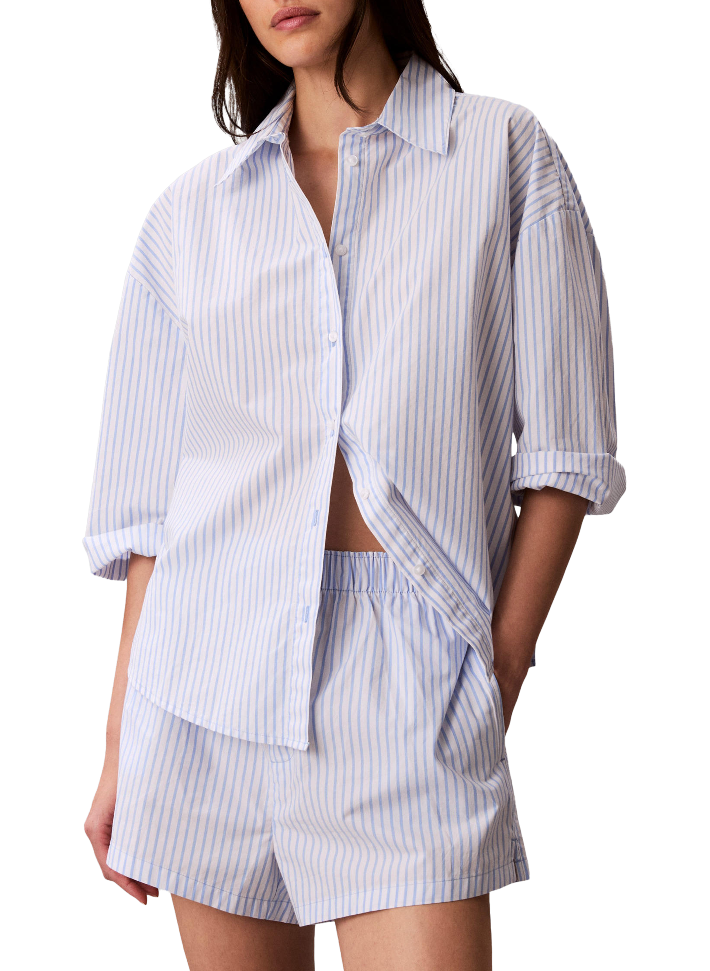 Cotton poplin pajama shorts CALVIN KLEIN Blue