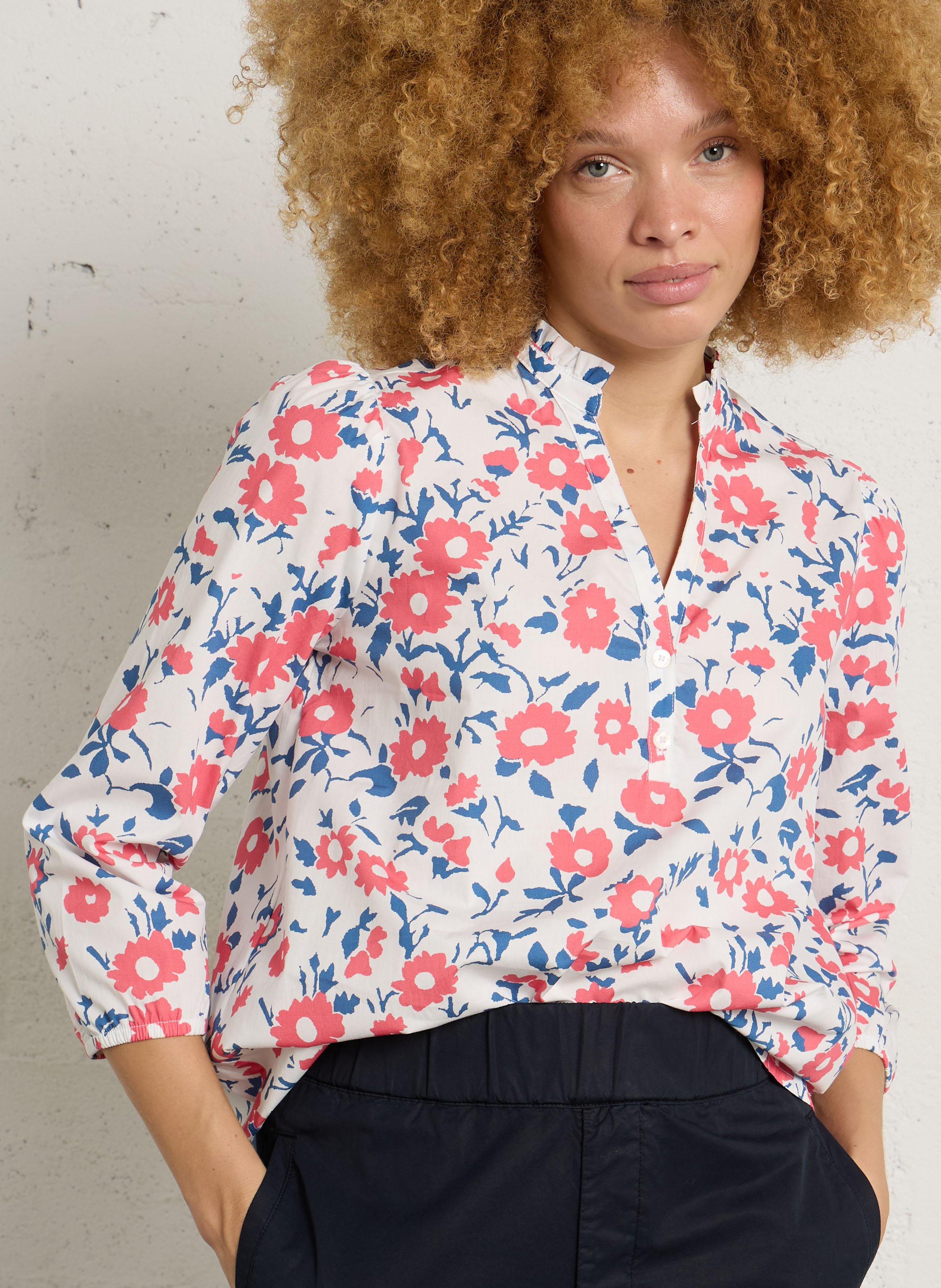 Blouse col tunisien imprimée deauville ARMOR-LUX Rouge