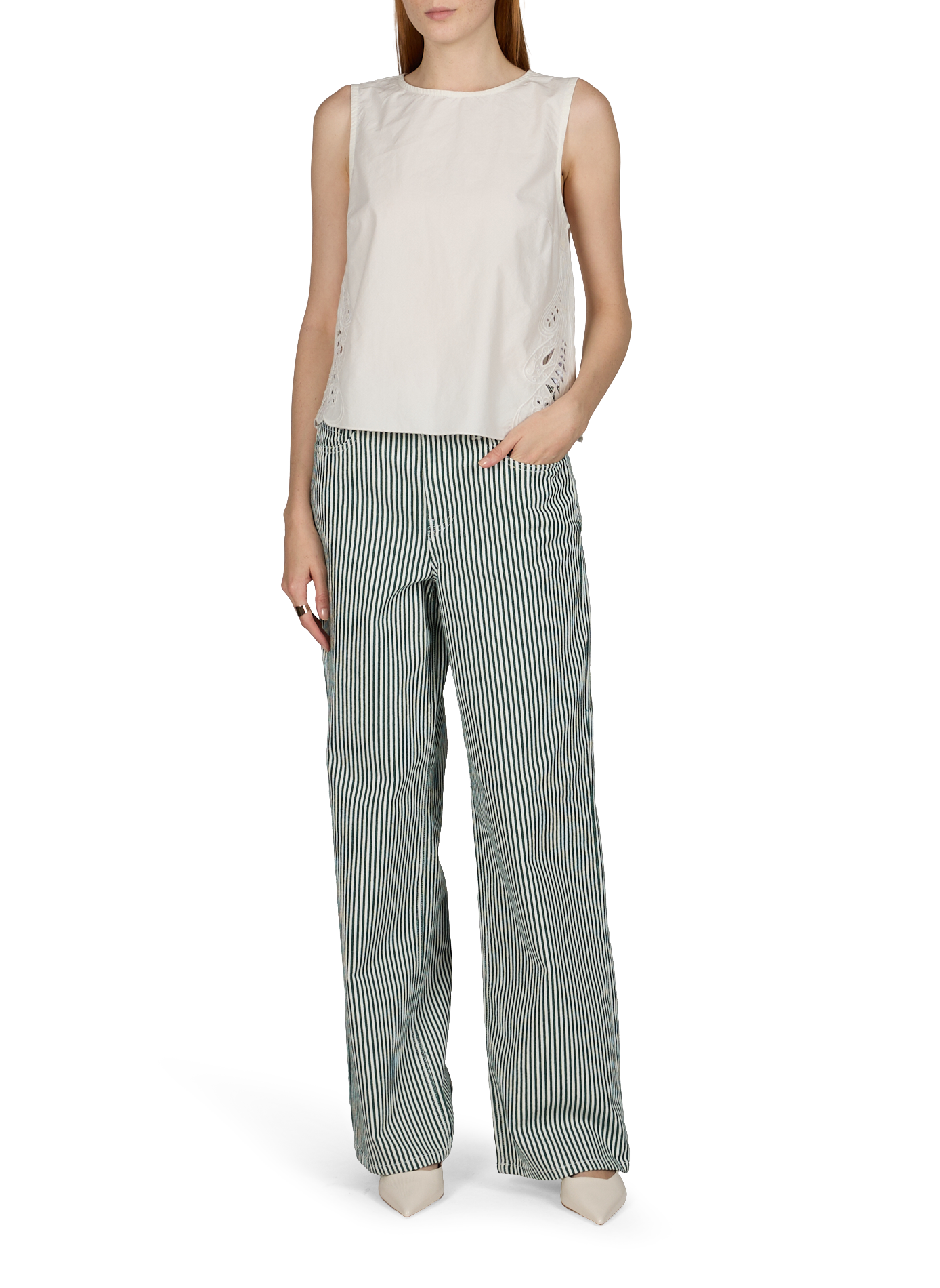 Embroidered cotton top OBJECT White