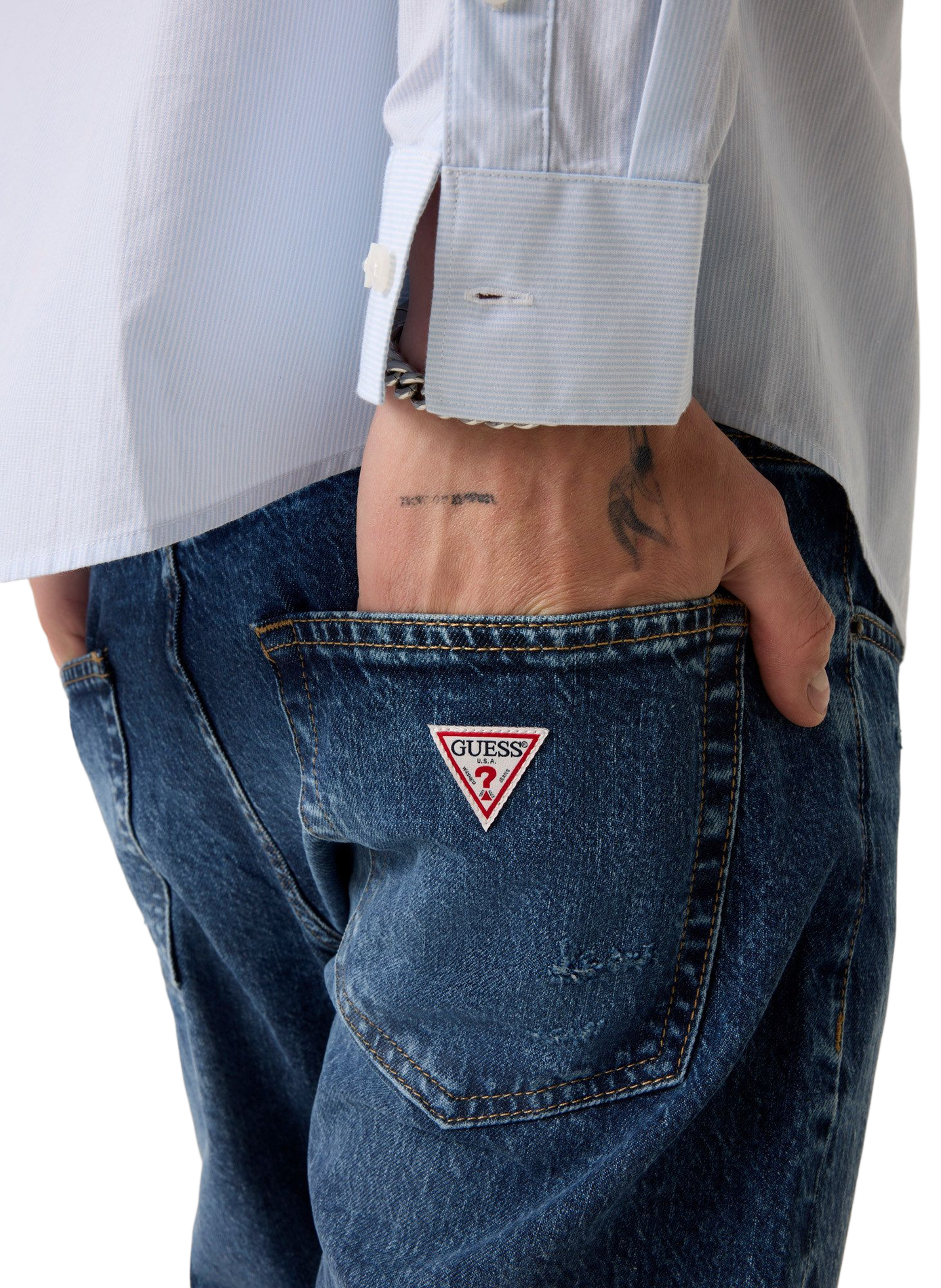 Slightly faded denim jeans in a cotton blend GUESS Blue