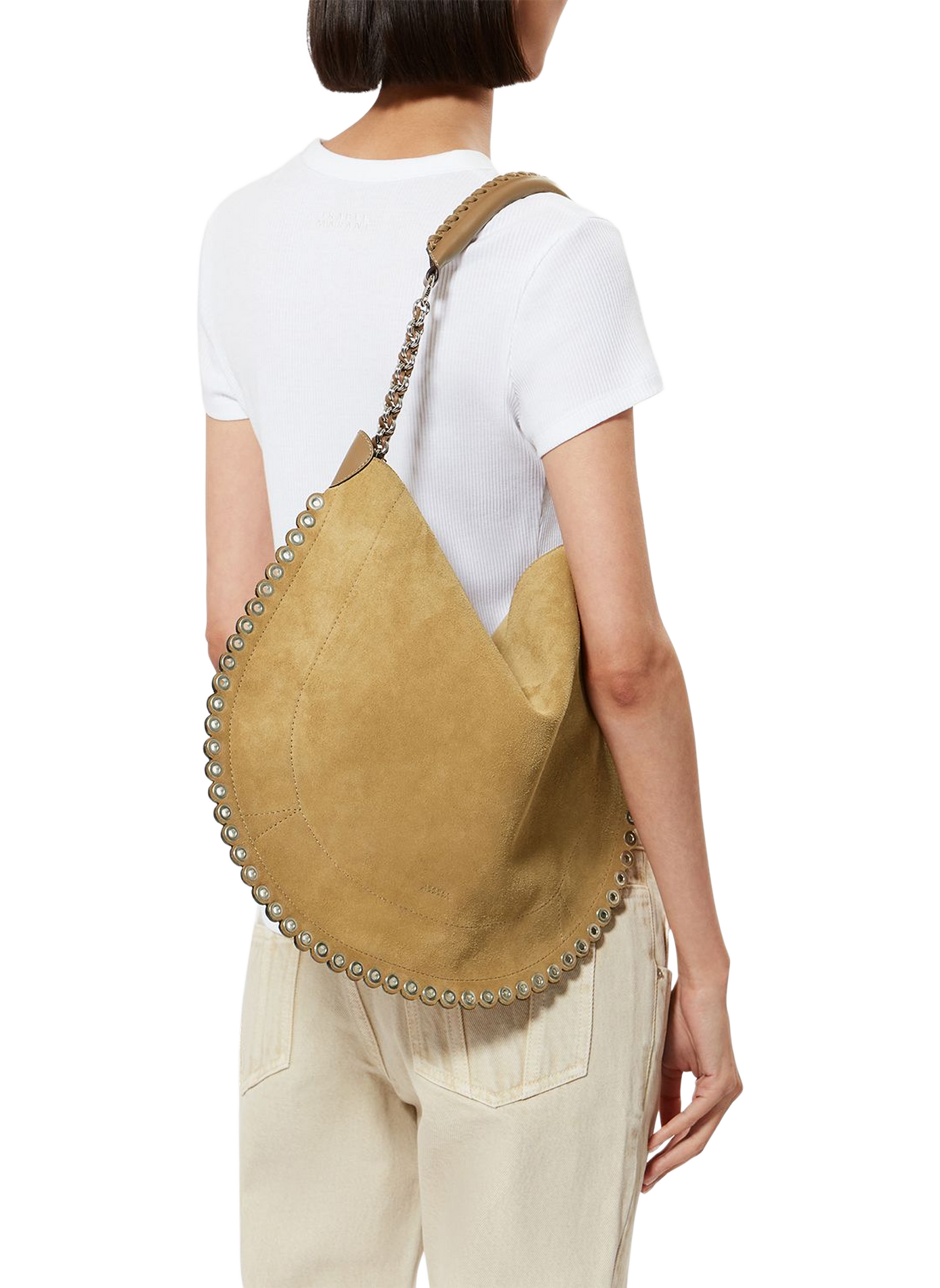 Oskan Hobo Soft Chain Bag in Suede Leather ISABEL MARANT Beige