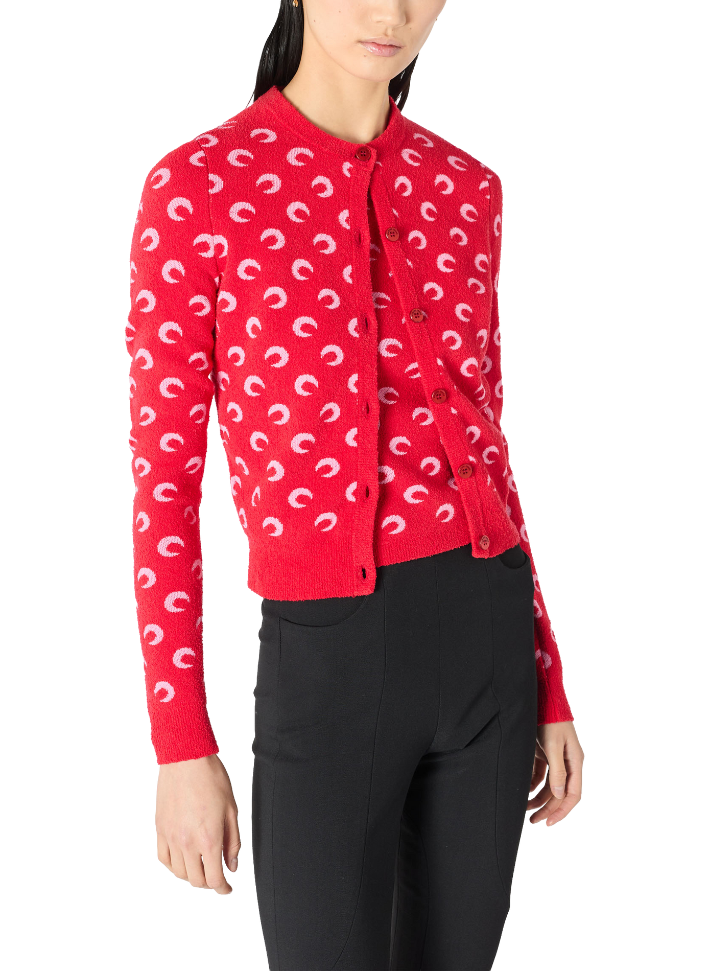 Moon jacquard bouclette ls cardigan organic cotton MARINE SERRE Red