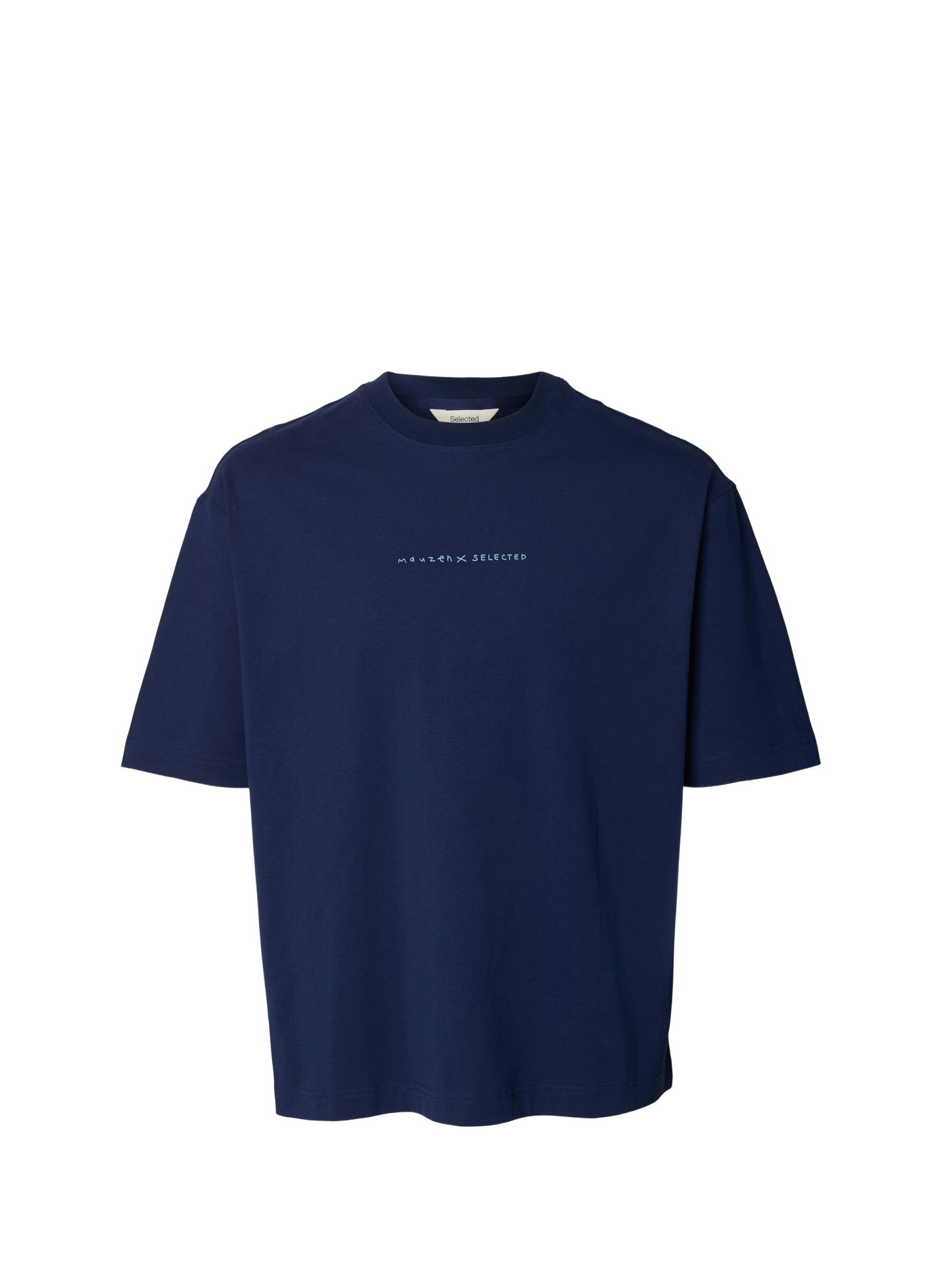 Short-sleeve printed cotton T-shirt  SELECTED Blue