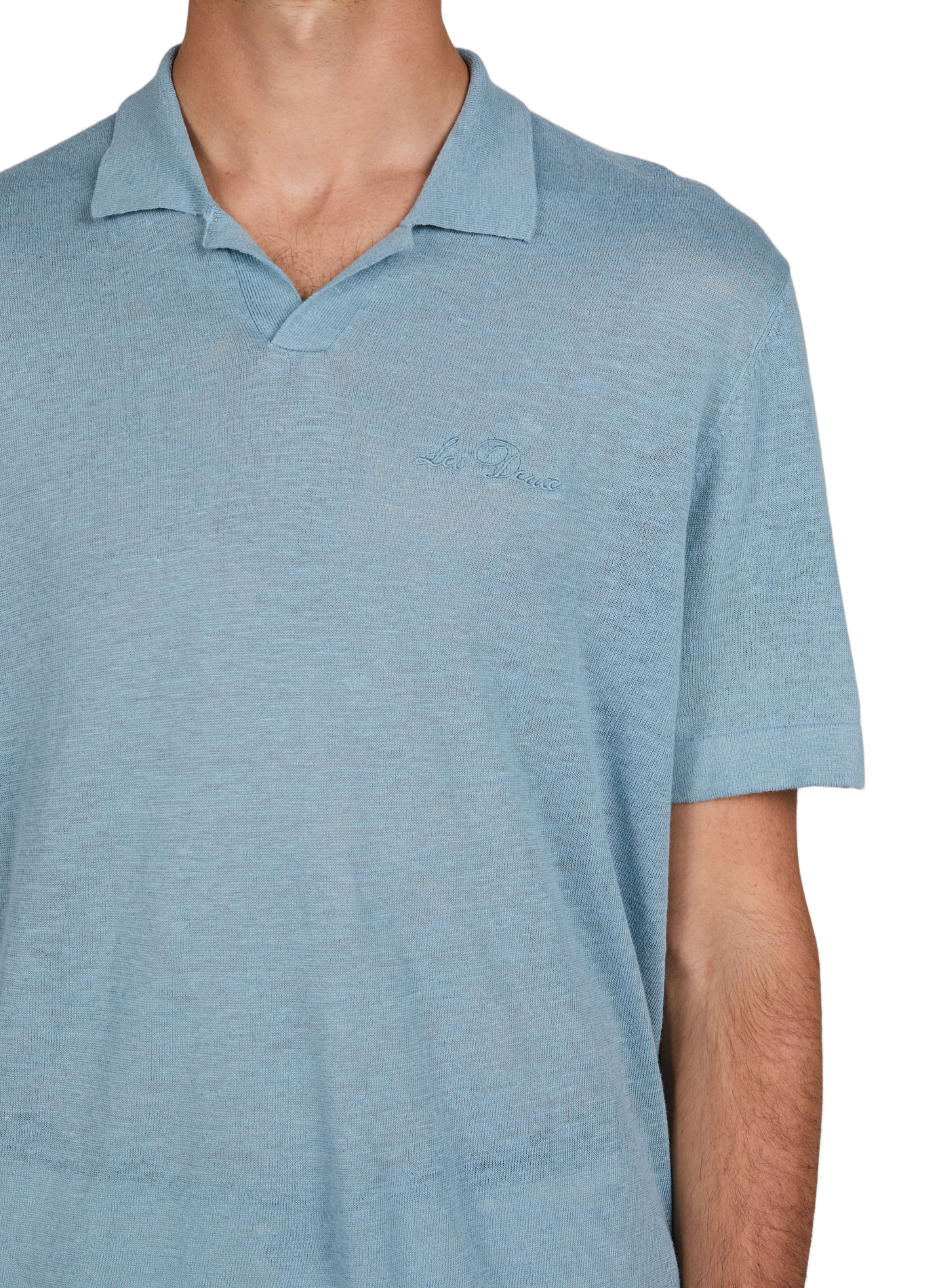 Short-sleeved embroidered linen and cotton polo LES DEUX Blue