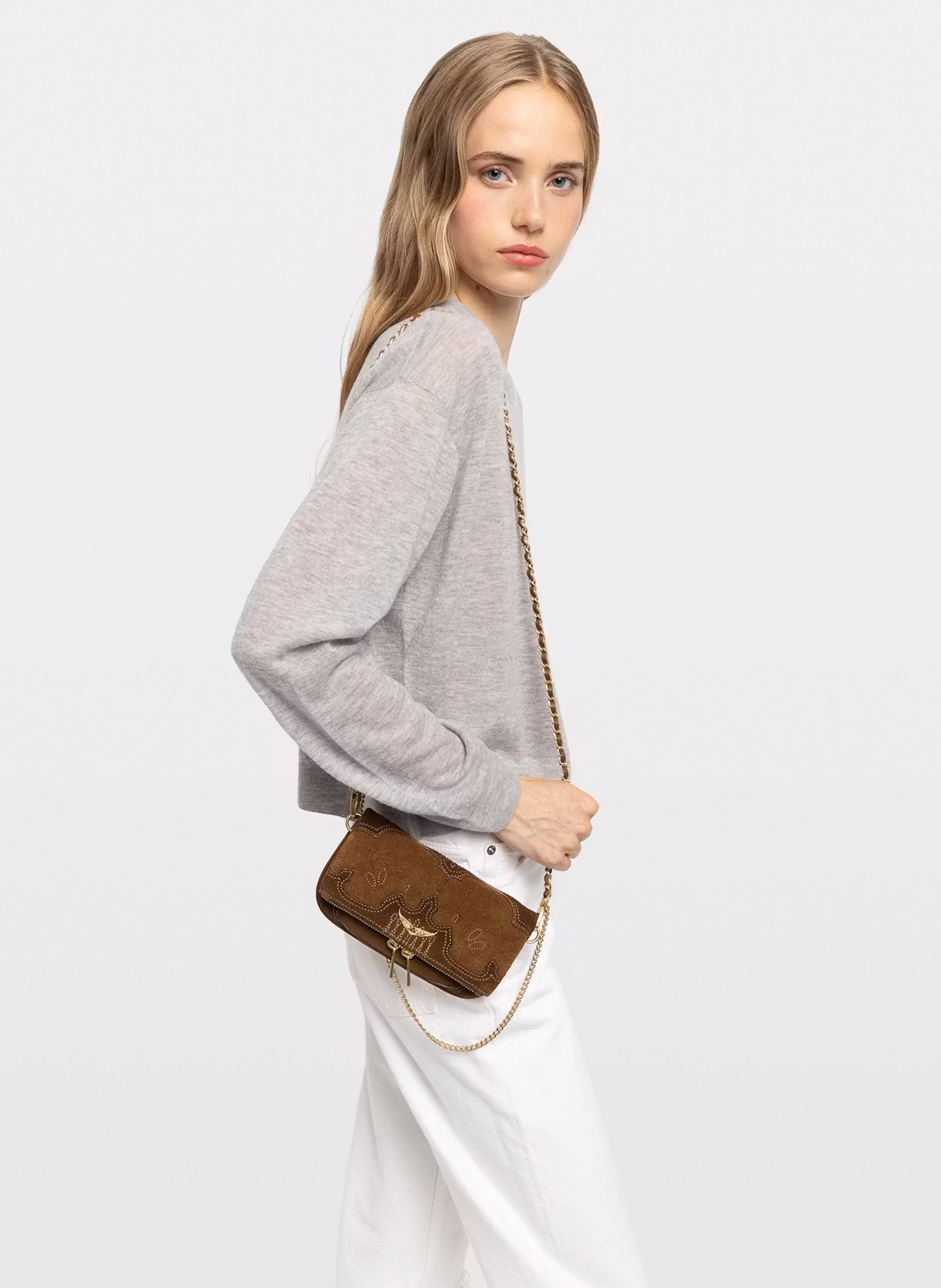 Sac bandoulière en cuir velours rock mini ZADIG&VOLTAIRE Marron