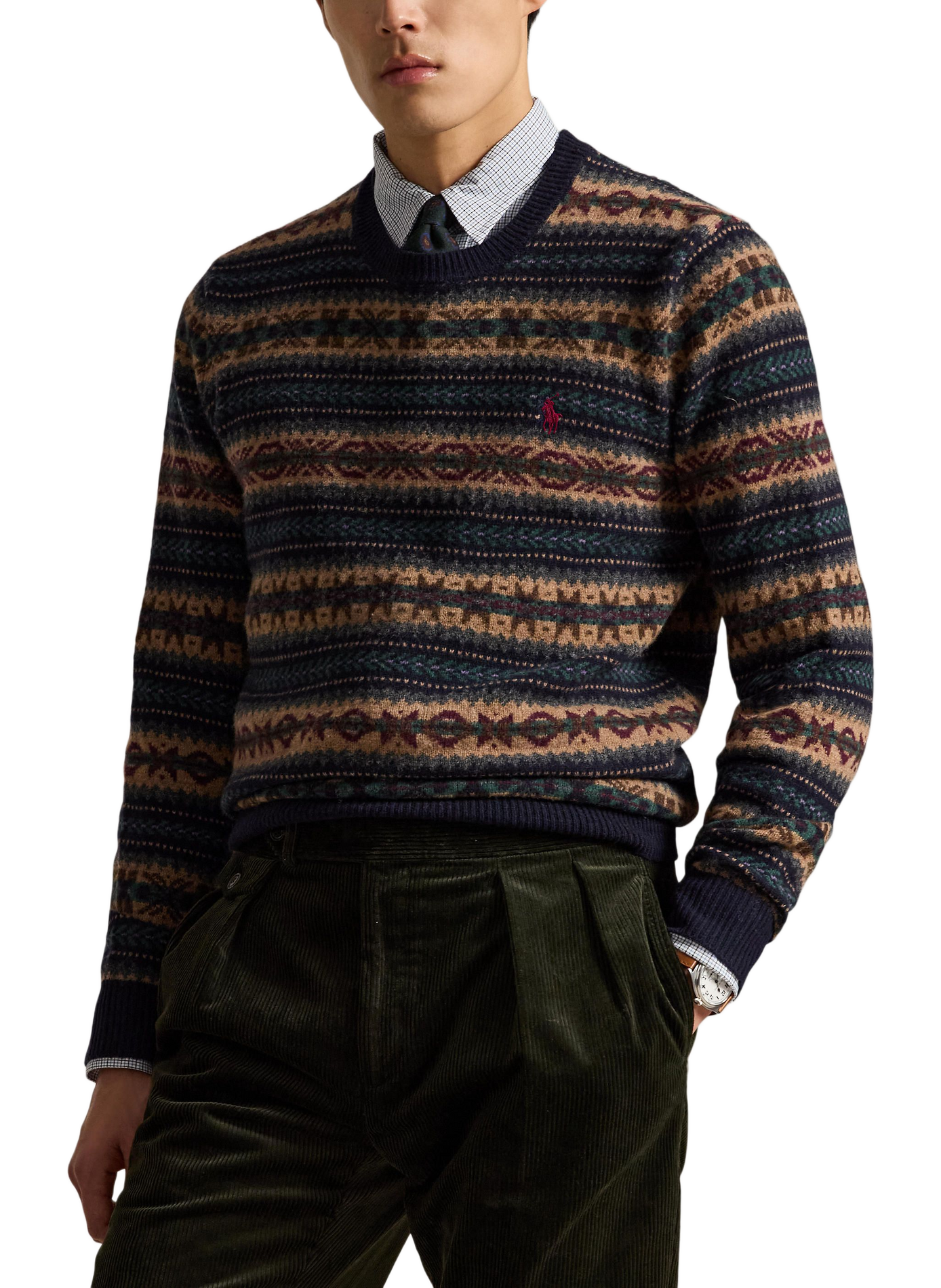 Pull droit col rond imprimé en laine POLO RALPH LAUREN Bleu