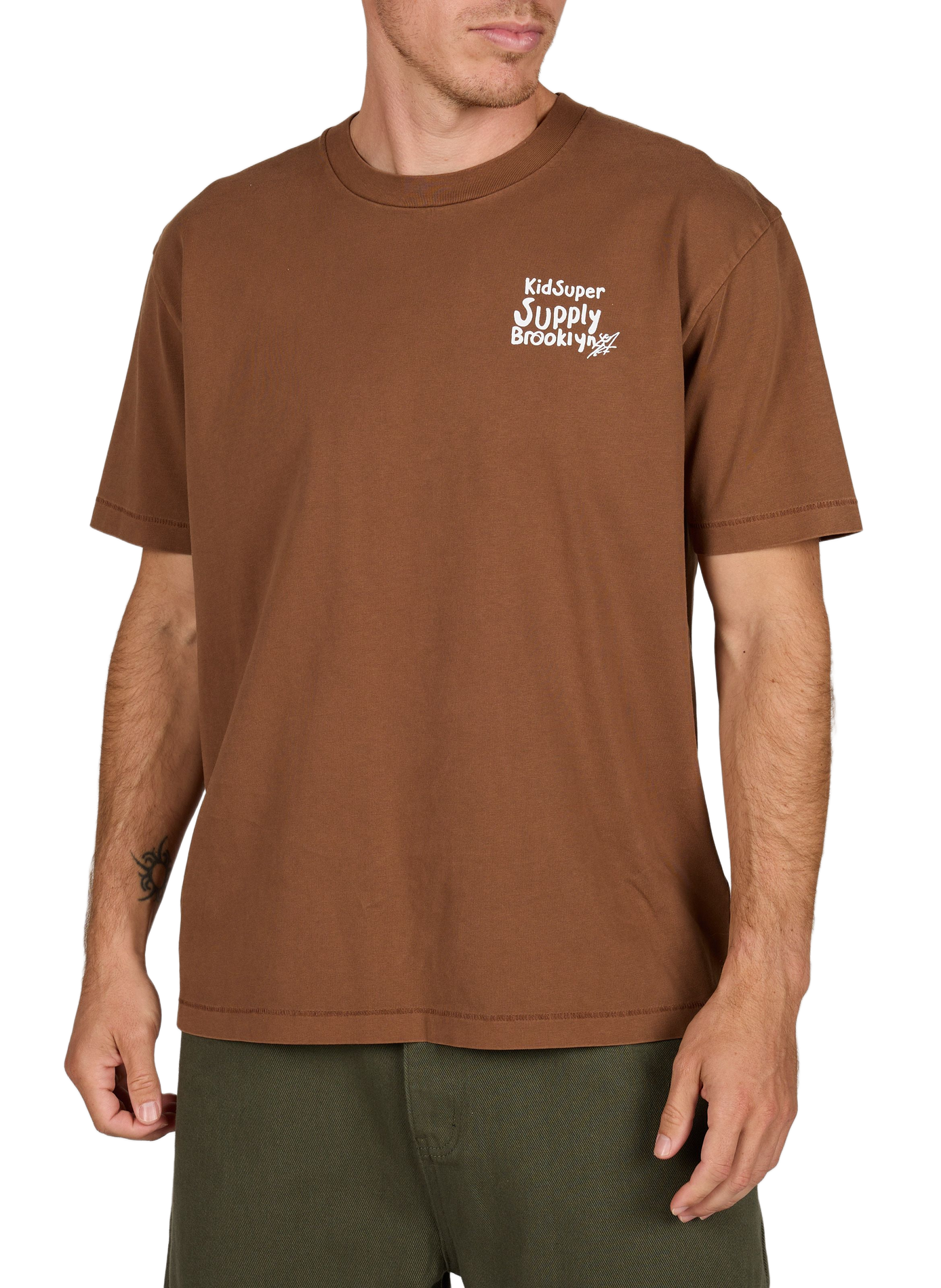 Straight round neck cotton T-shirt | Brown KIDSUPER Men