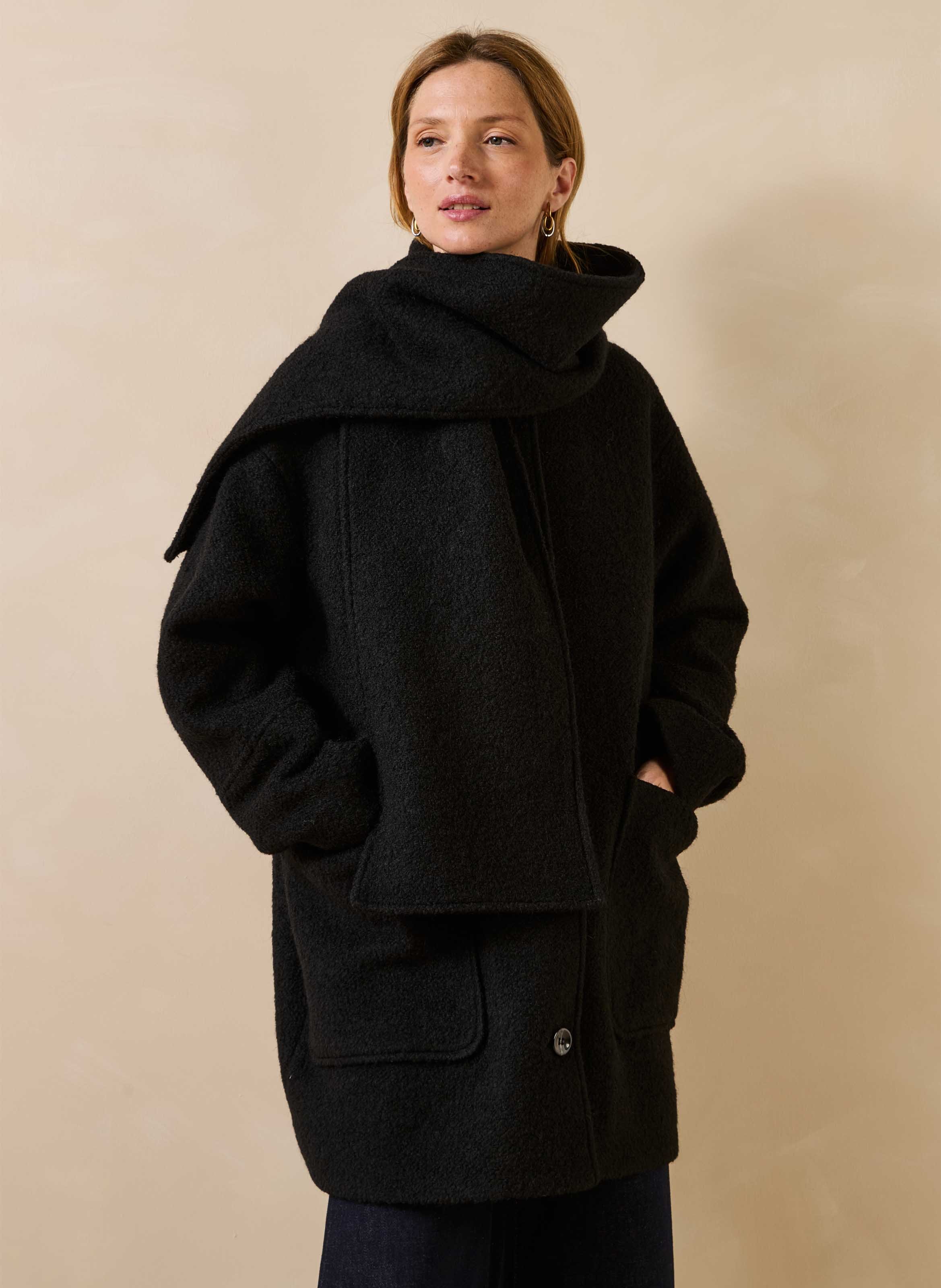 Oversized jas van een gerecyclede wolmix LA FEE MARABOUTEE Zwart
