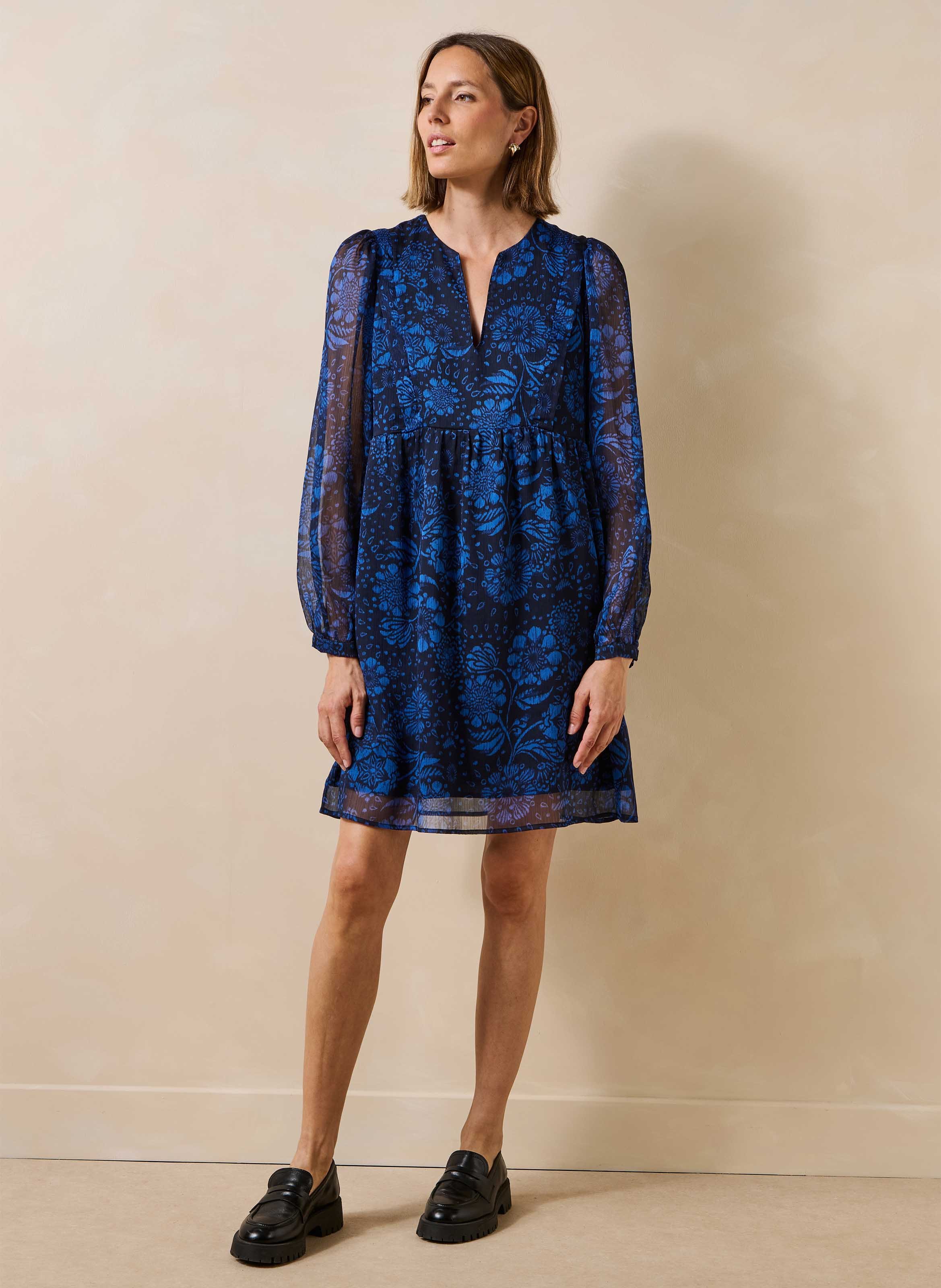 Losvallende jurk met bloemenprint LA FEE MARABOUTEE Blauw