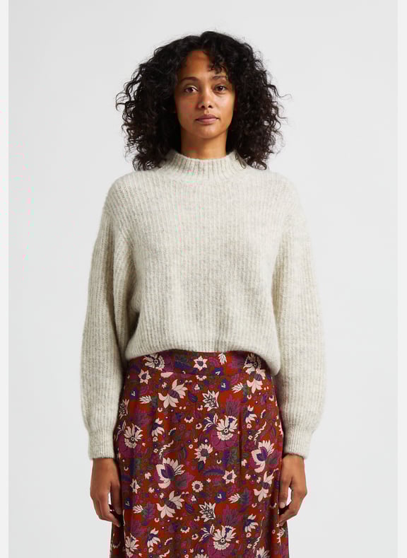 Pull col montant en maille mélangée east Beige by AMERICAN VINTAGE AMERICAN VINTAGE Pull col montant en maille mélangée east Beige