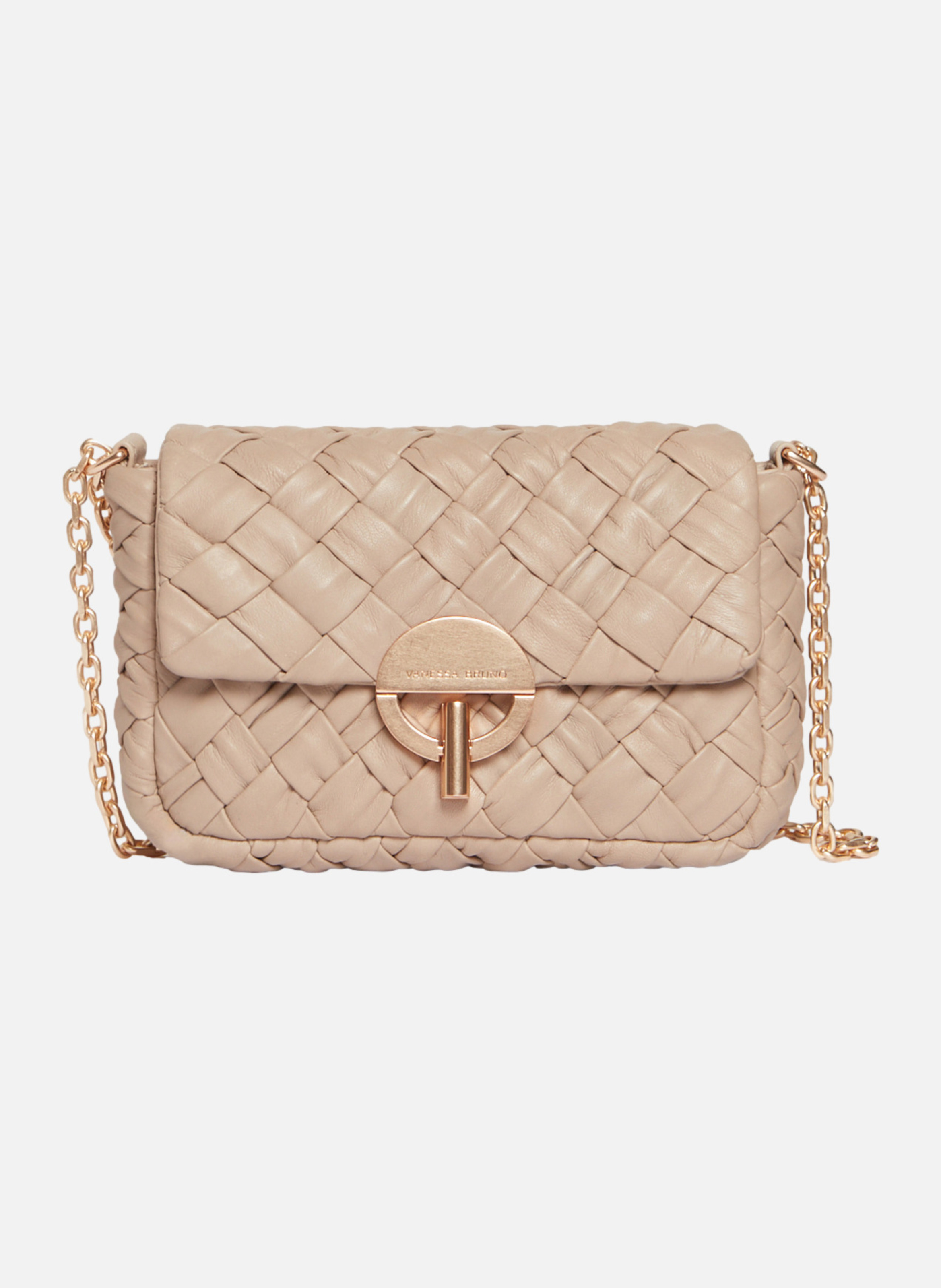 VANESSA BRUNO Petit sac moon en cuir tressé Beige