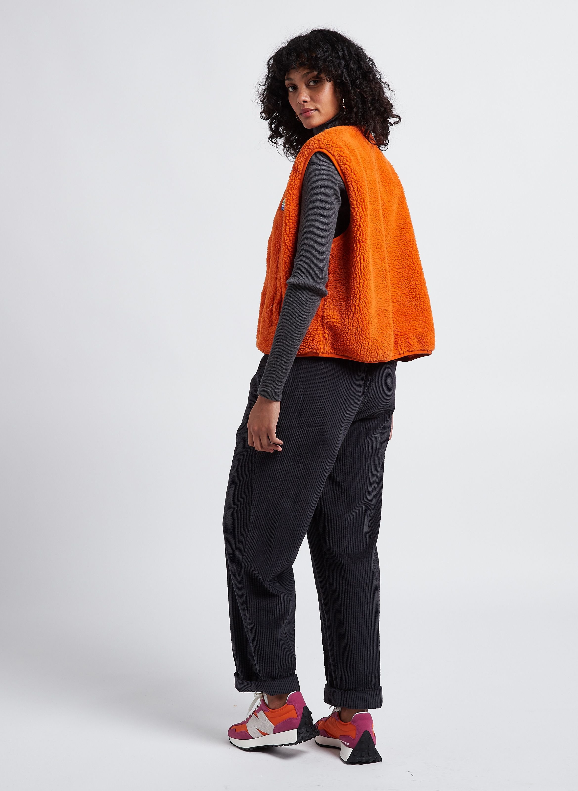 Pantalon large taille haute en velours côtelé padow AMERICAN VINTAGE Noir