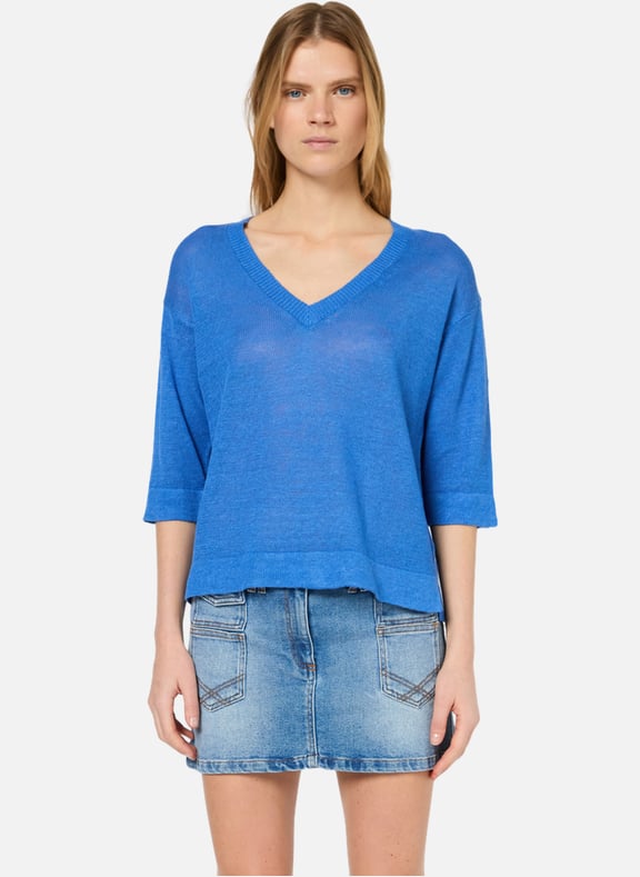 Pull v ample en lin - josiane Bleu by GERARD DAREL GERARD DAREL Pull v ample en lin - josiane Bleu