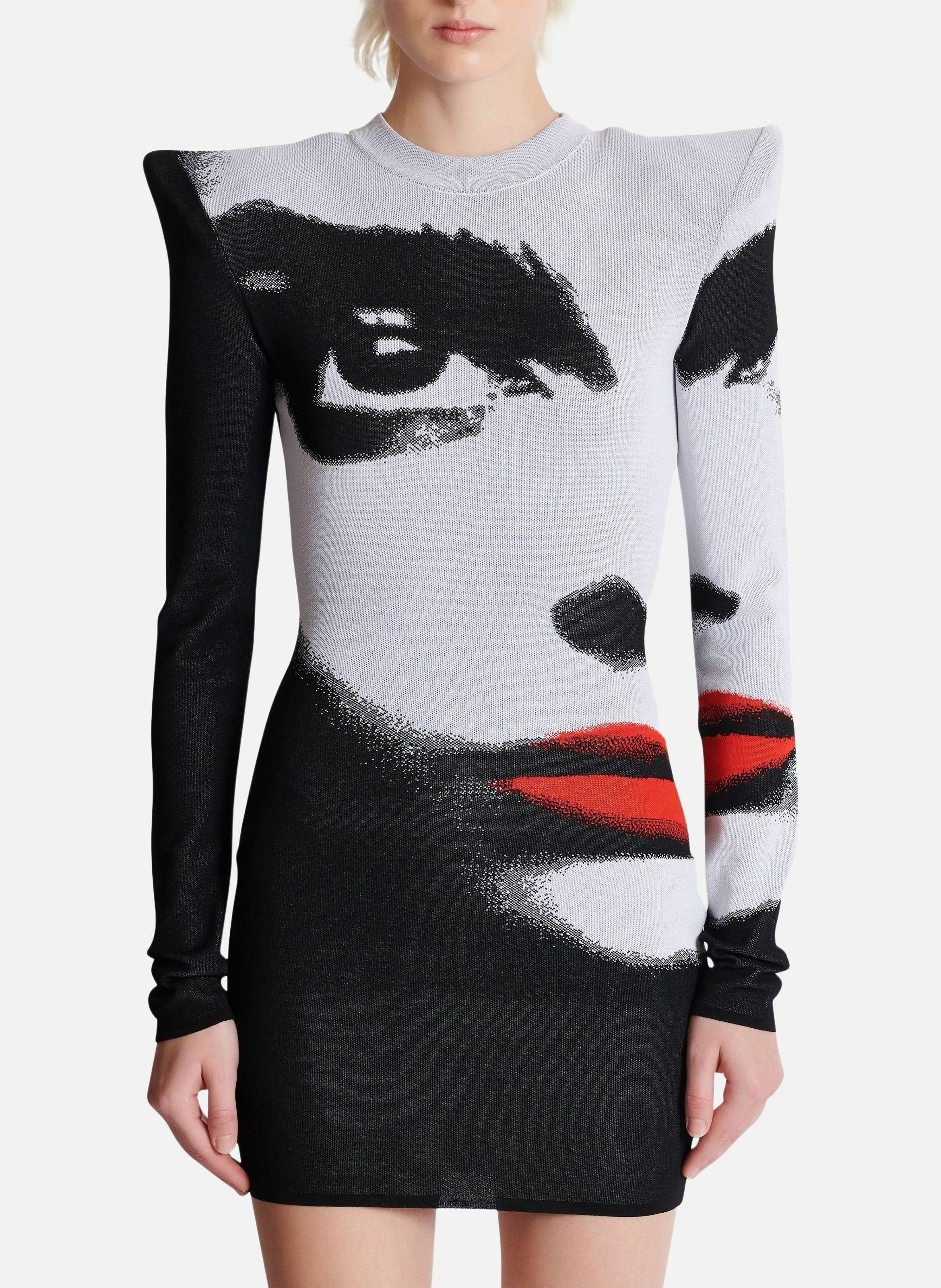 Robe en maille jacquard motif face BALMAIN Blanc