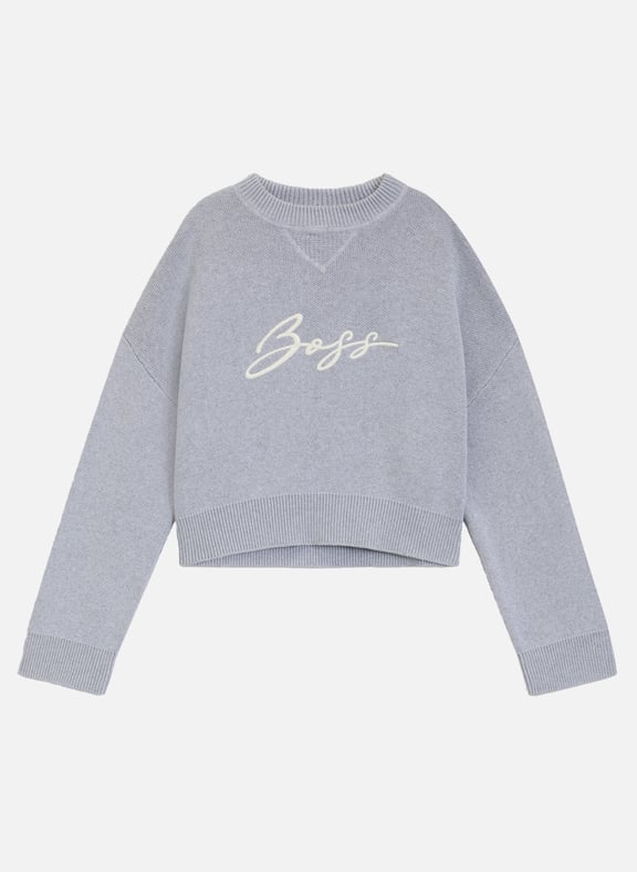 Pull droit en maille à broderie logo Argent by BOSS BOSS Pull droit en maille à broderie logo Argent