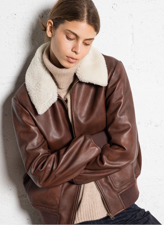 Veste col classique en cuir alex b Marron by MAISON 123 MAISON 123 Veste col classique en cuir alex b Marron