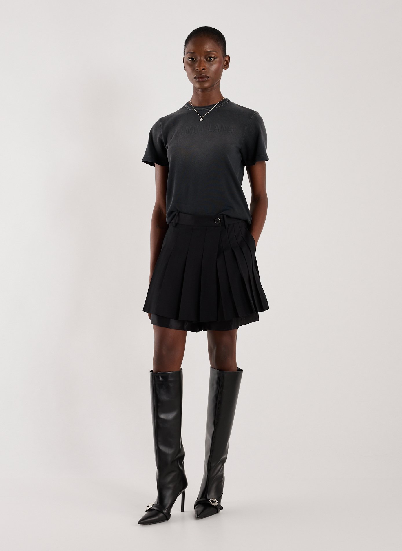 Pleated wool skort HELMUT LANG Black