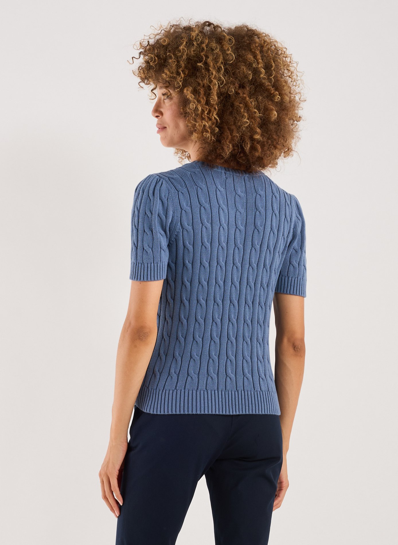 Pull manches courtes en maille  LAUREN Bleu