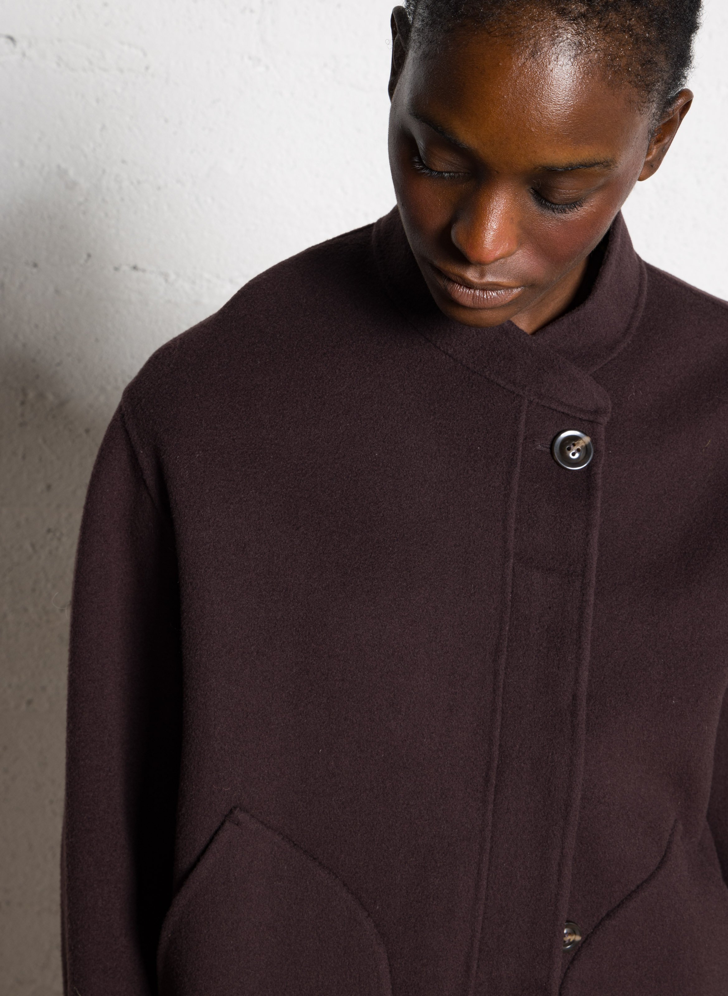 Manteau col rond en laine mélangée windsor SOEUR Violet