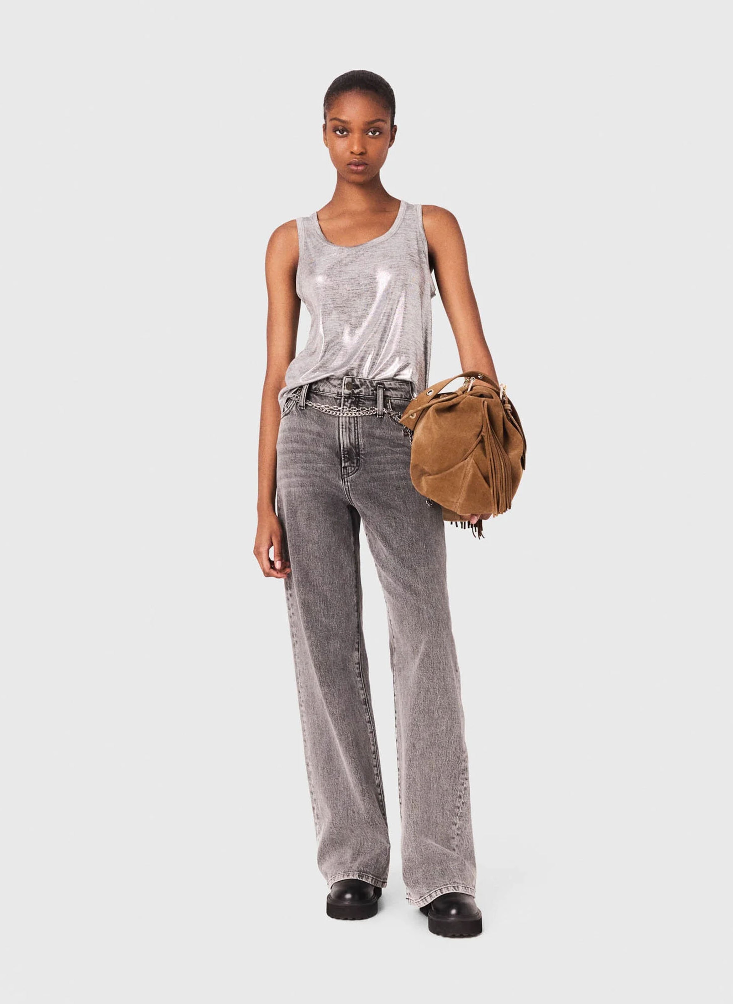 Débardeur droit en maille lamée MAJE Argent