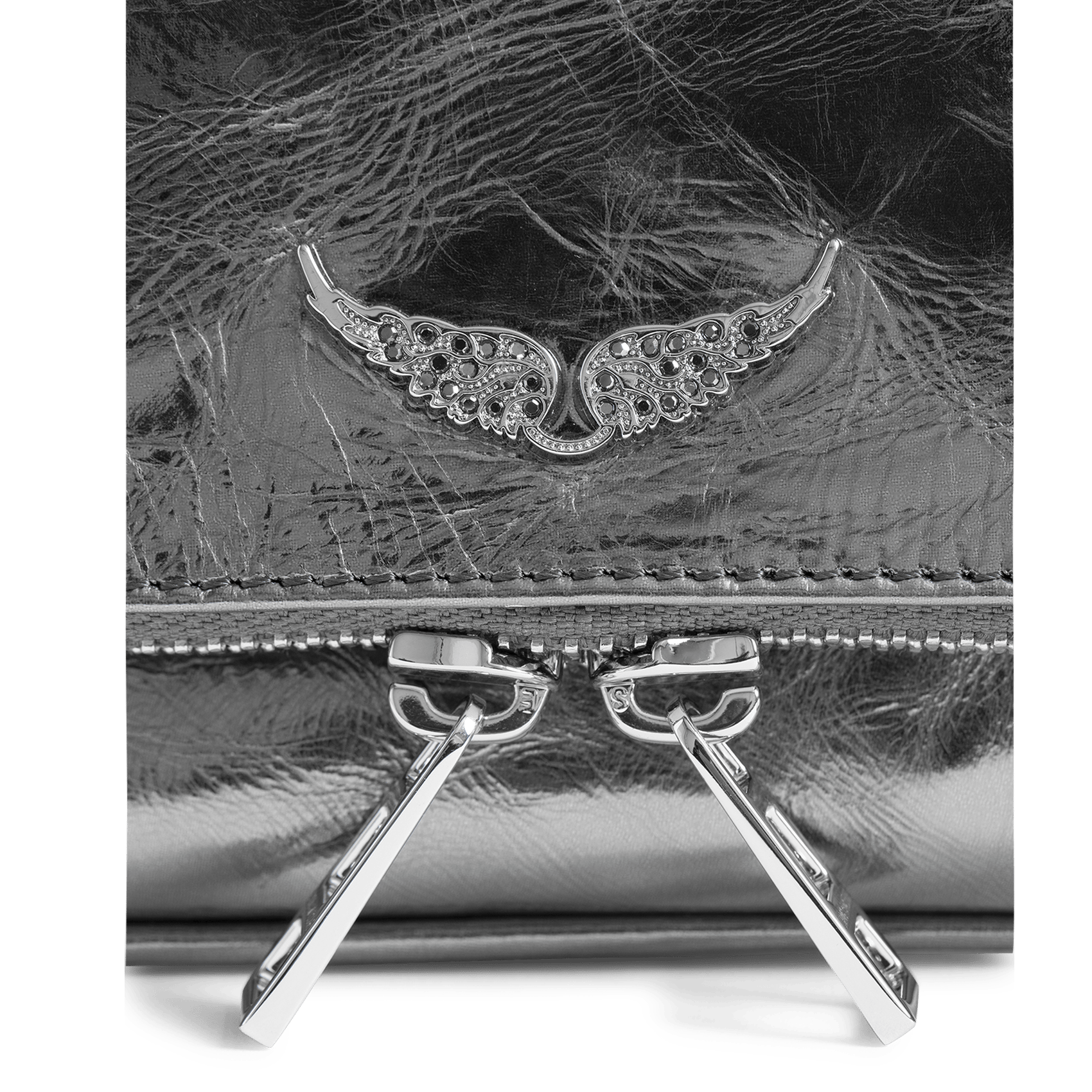 Pochette en cuir métalissé rock nano ZADIG&VOLTAIRE Gris