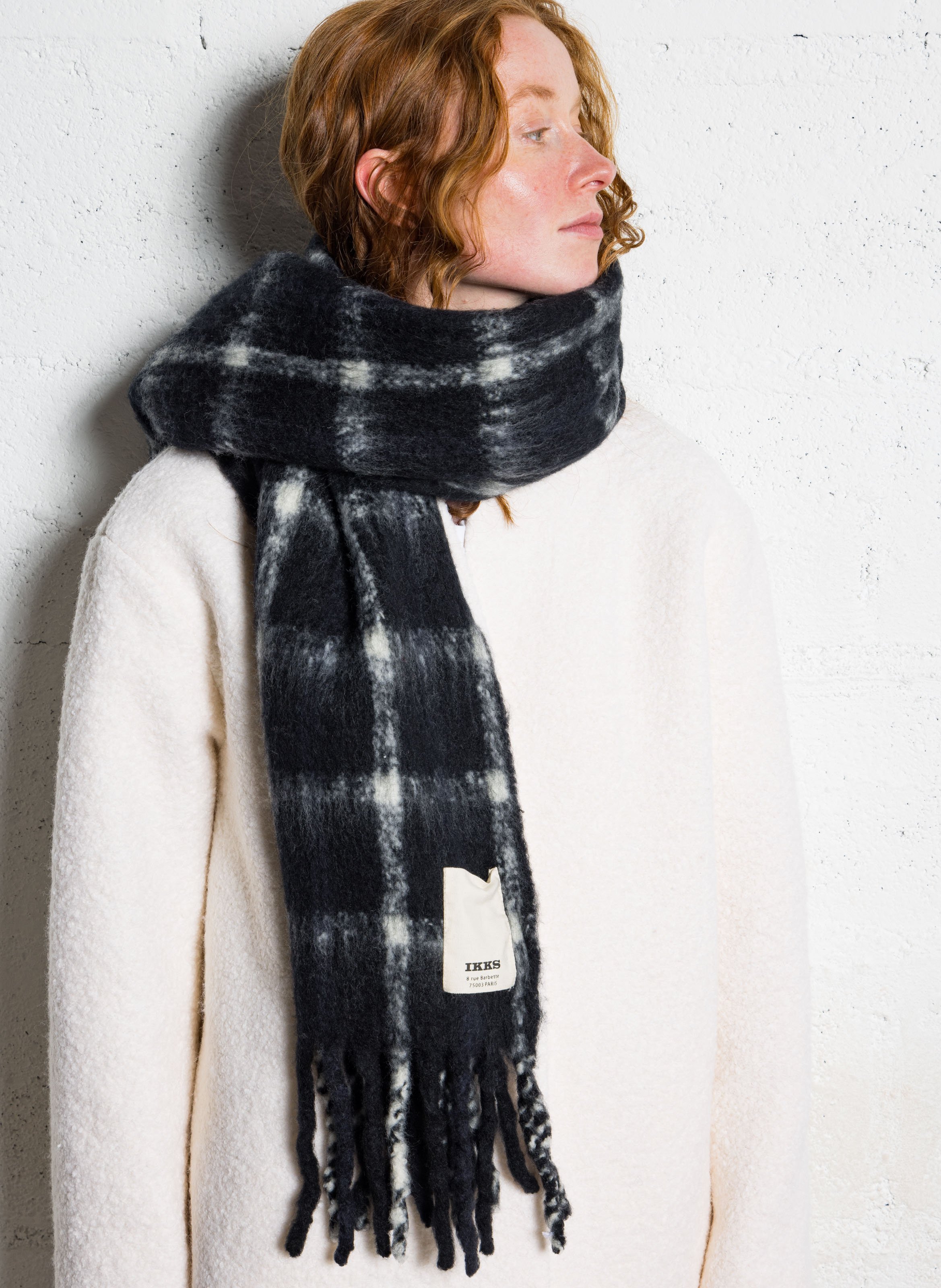 Echarpe imprimée à franges IKKS Noir