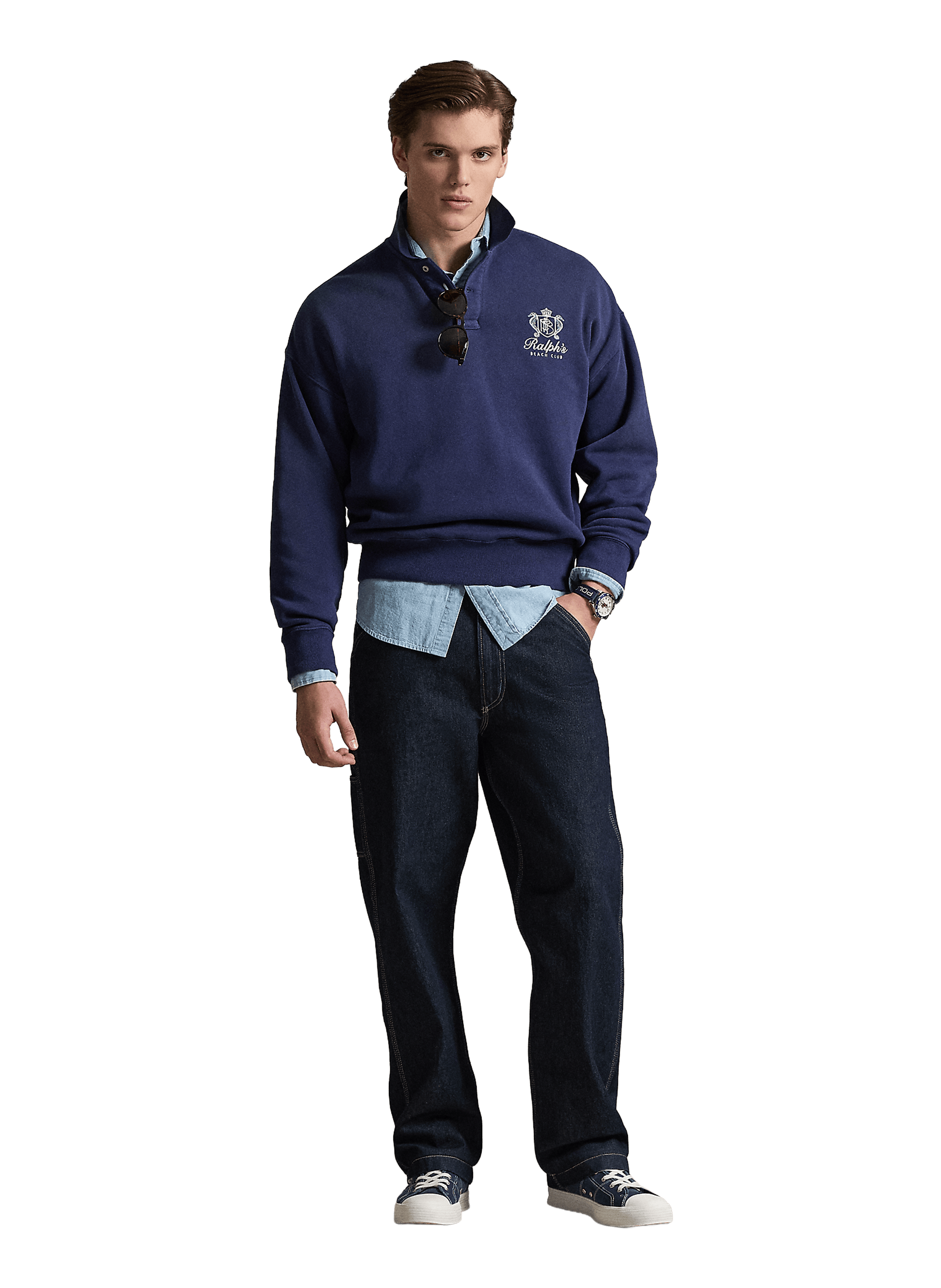 Polo con logo bordado en algodón mezclado POLO RALPH LAUREN Azul