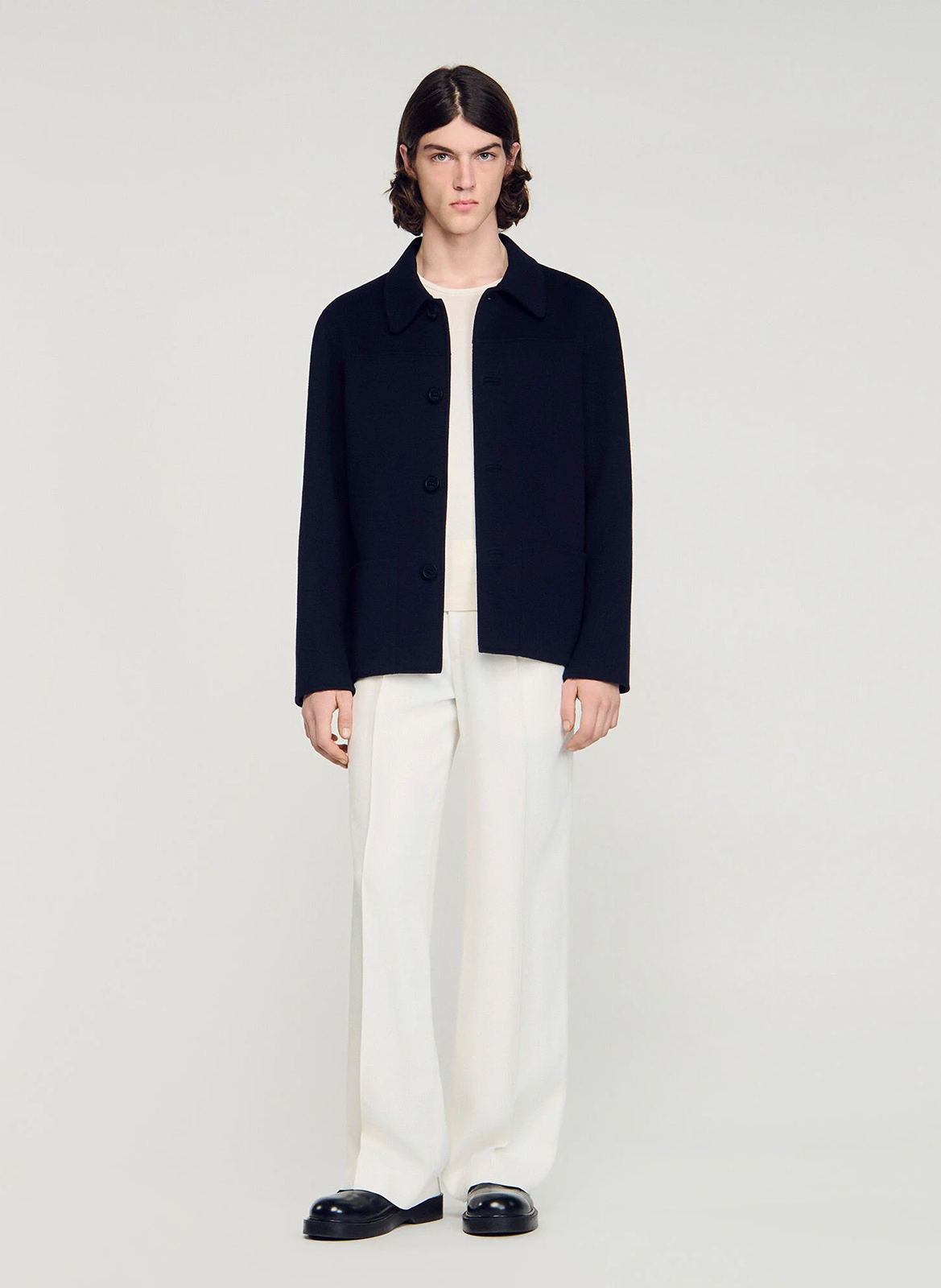 Blouson col classique en laine mélangée SANDRO Bleu