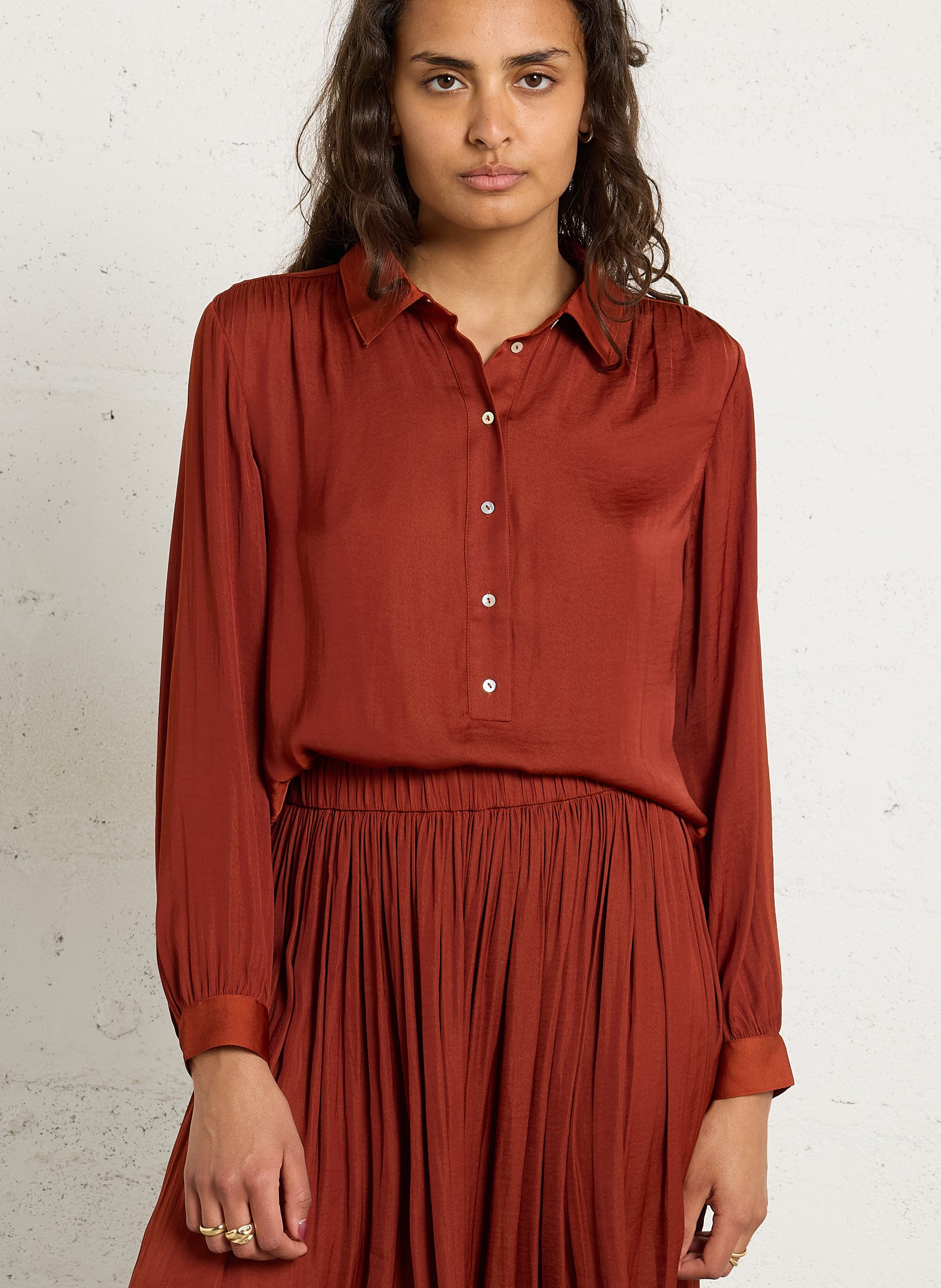 Chemise fluide boutonnée satinée babylon MAISON 123 Rouge