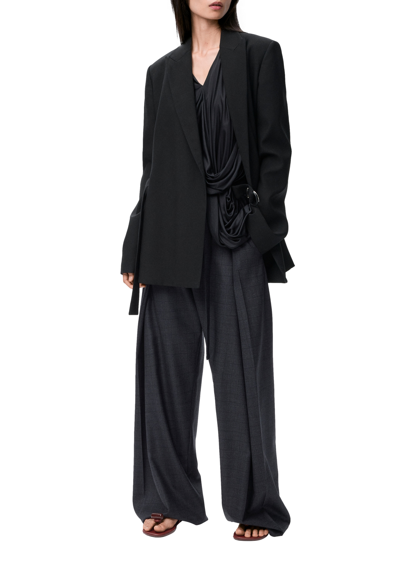 Pantalon tailleur ceinturé en laine LOEWE Gris