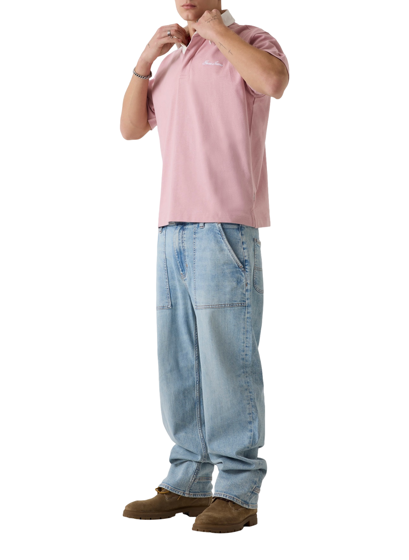 Short-sleeved cotton polo with logo embroidery GUESS Pink