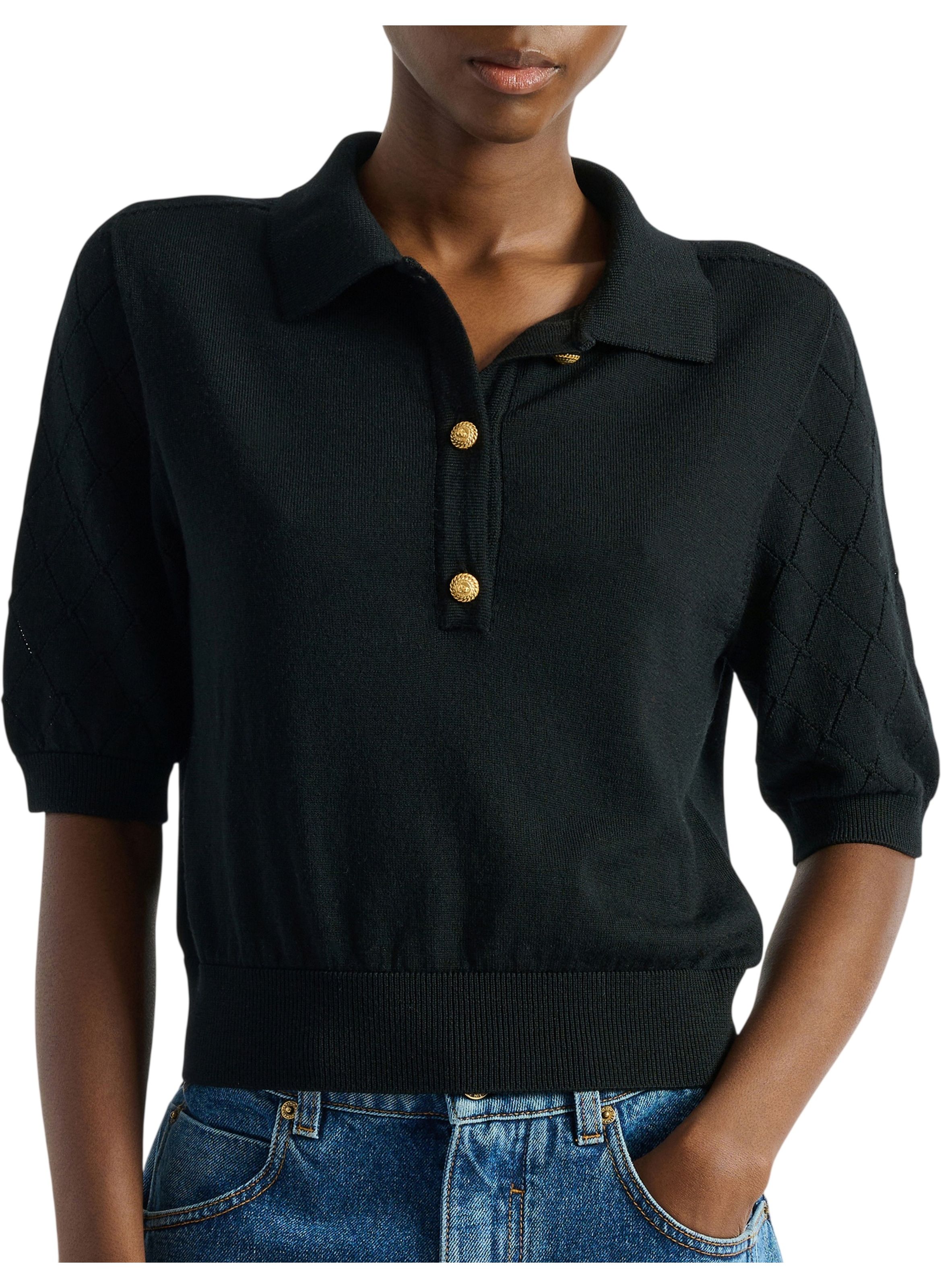 Polo 3 boutons en maille BALMAIN Noir