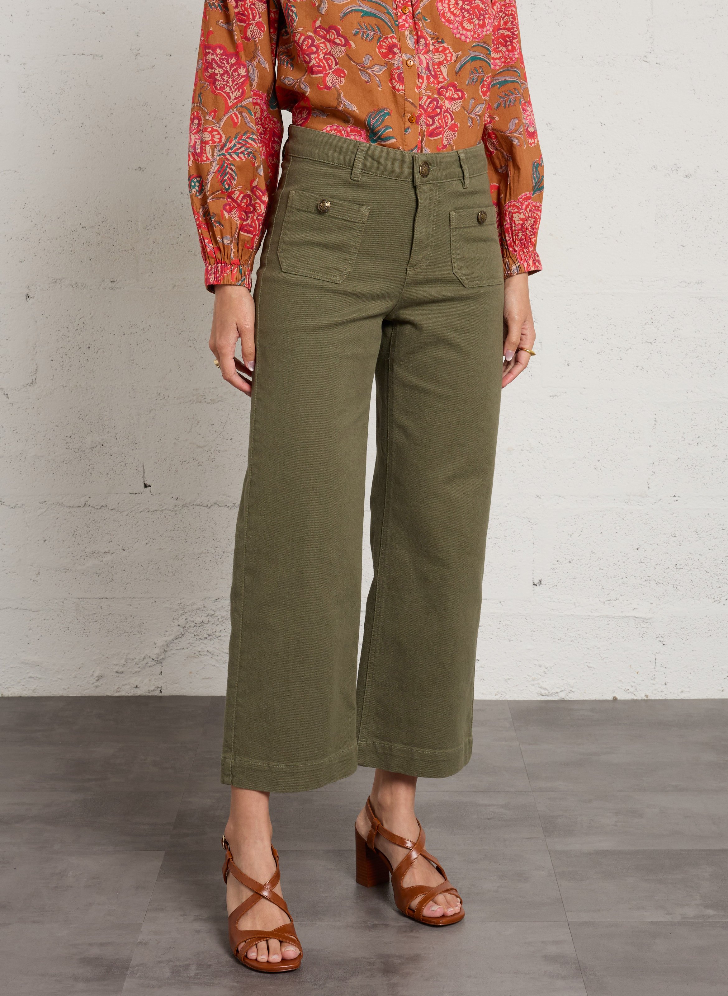 Jean droit raccourci taille haute mae MAISON 123 Vert