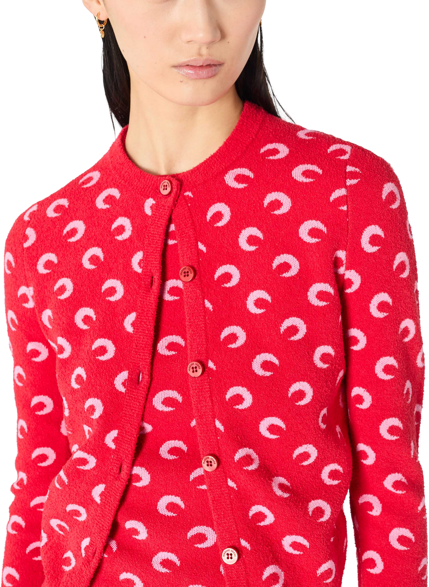 Moon jacquard bouclette ls cardigan organic cotton MARINE SERRE Red