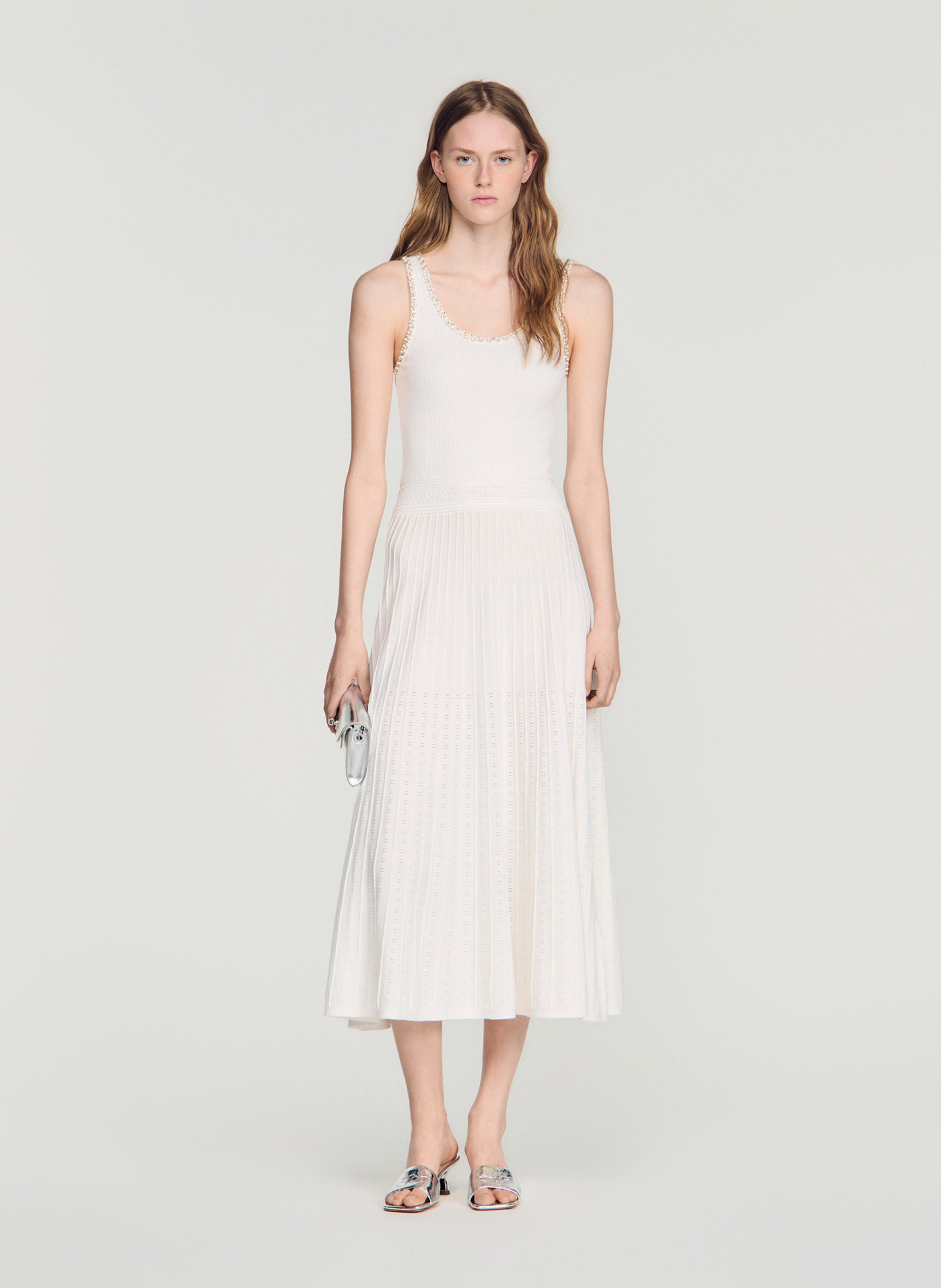 Robe longue en maille SANDRO Blanc