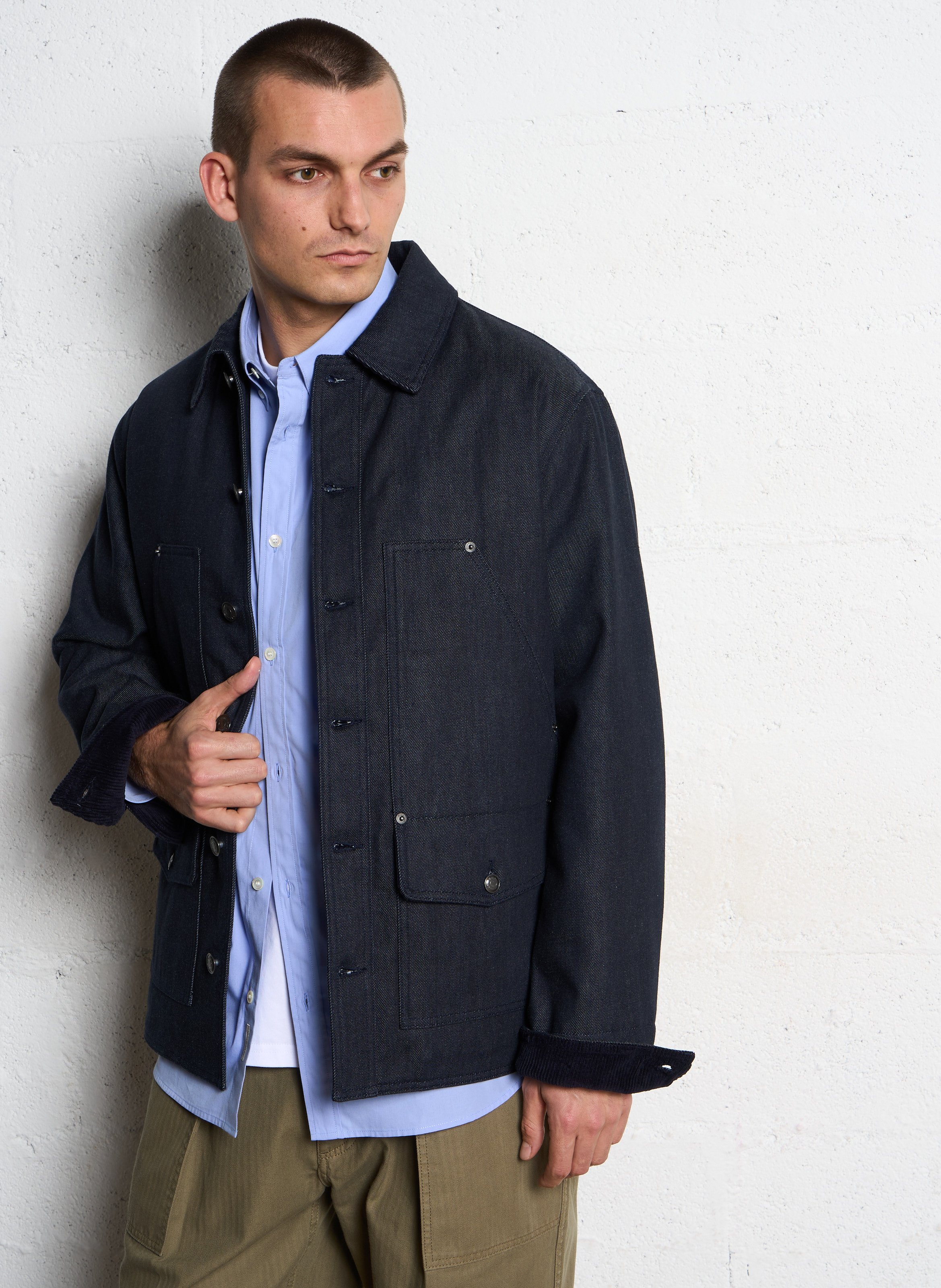 Veste en jean droite col classique en coton IKKS Bleu