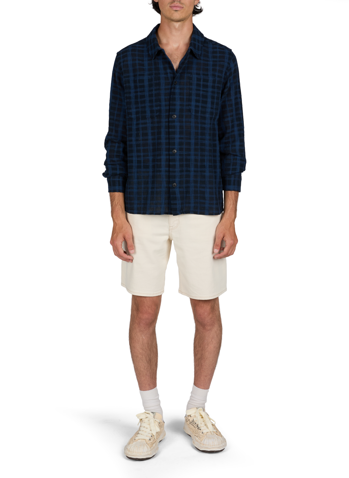 Straight shirt in cotton jacquard check pattern LES DEUX Blue