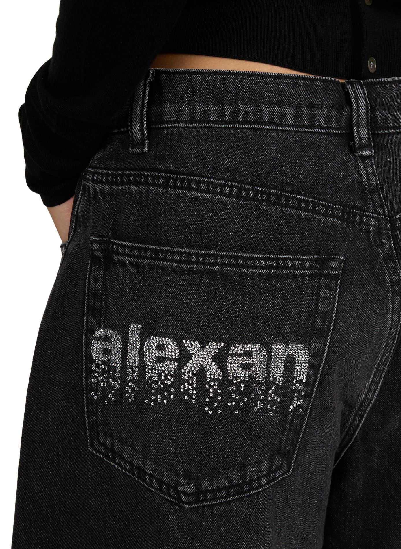 Weit geschnittene Jeans mit Kristallverzierungen aus Baumwolle ALEXANDER WANG Grau