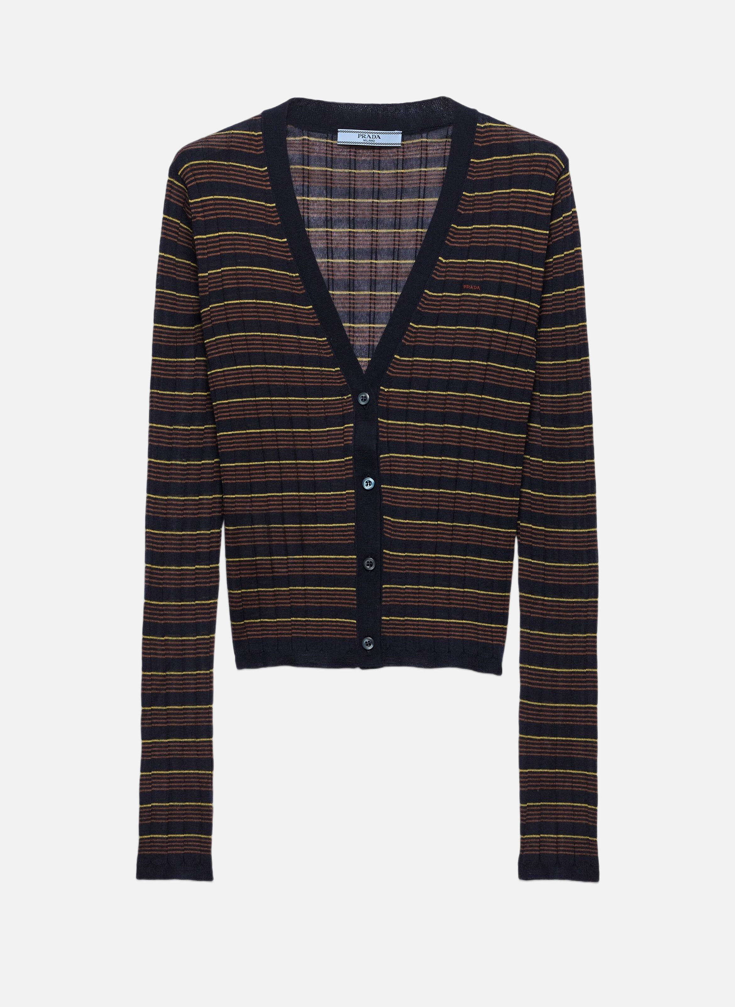 Cardigan en cachemire et soie à rayures PRADA Bleu