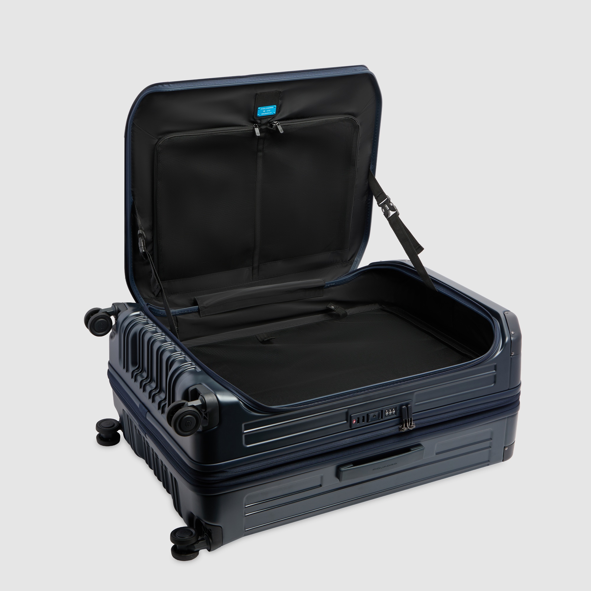 Large 4 wheel suitcase with dual opening PIQUADRO Blue