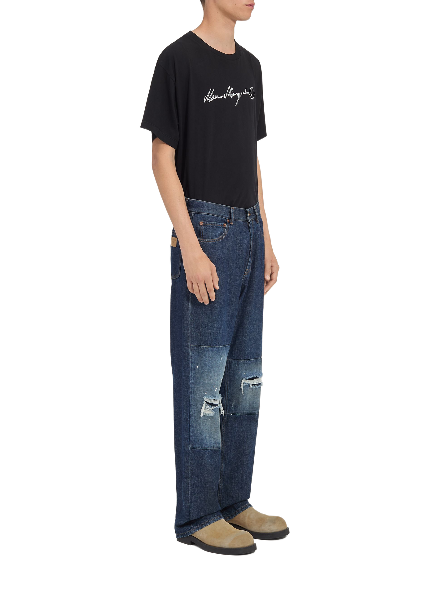 Jean droit déchiré en coton MAISON MARGIELA Bleu