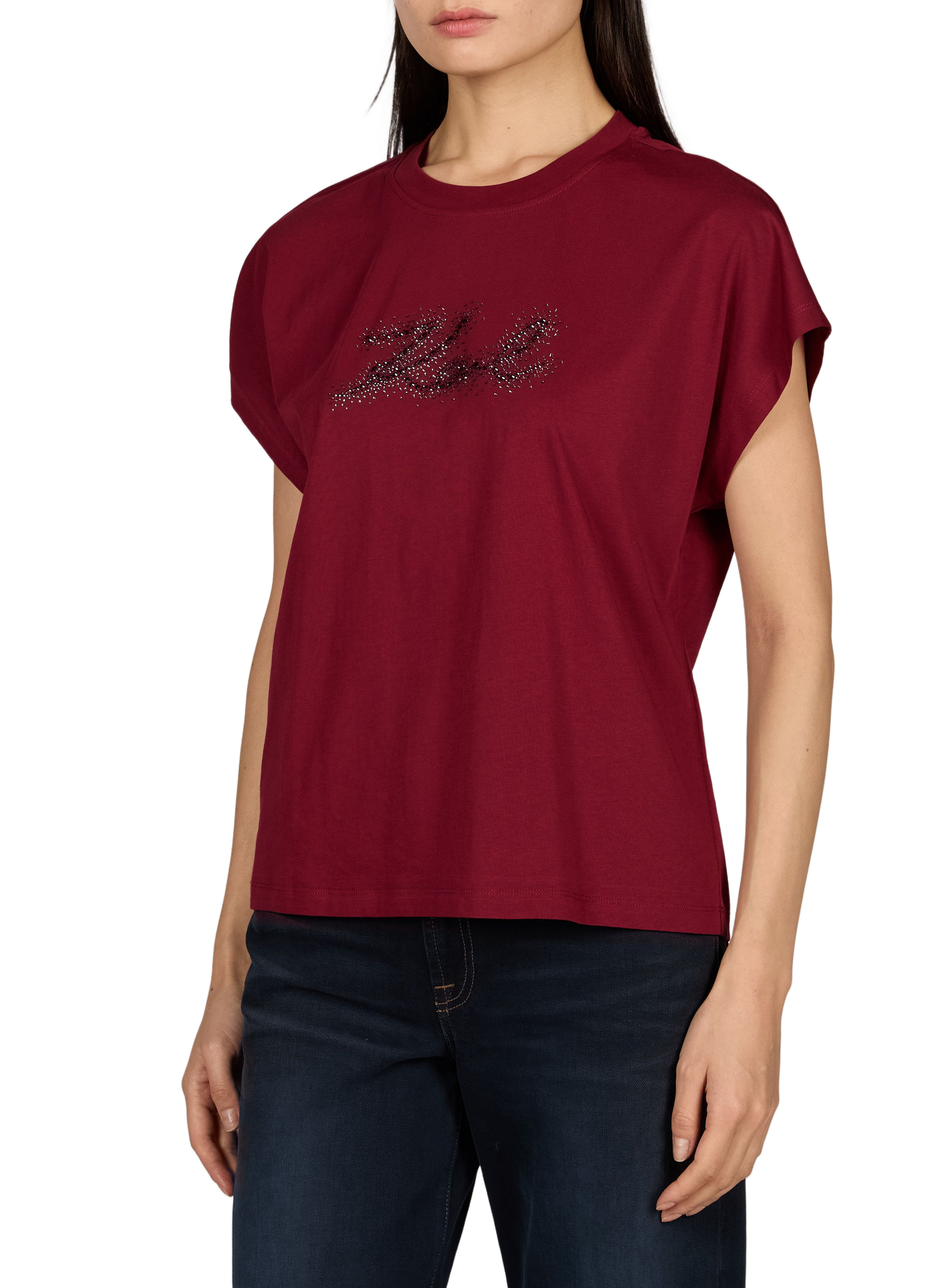 T-shirt dritta in cotone con logo KARL LAGERFELD Rosso