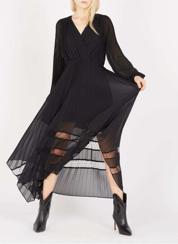 ROBE LONGUE DéCOLLETéE PLISSéE SOLEIL EN CRêPE - THE KOOPLES pour FEMME ...