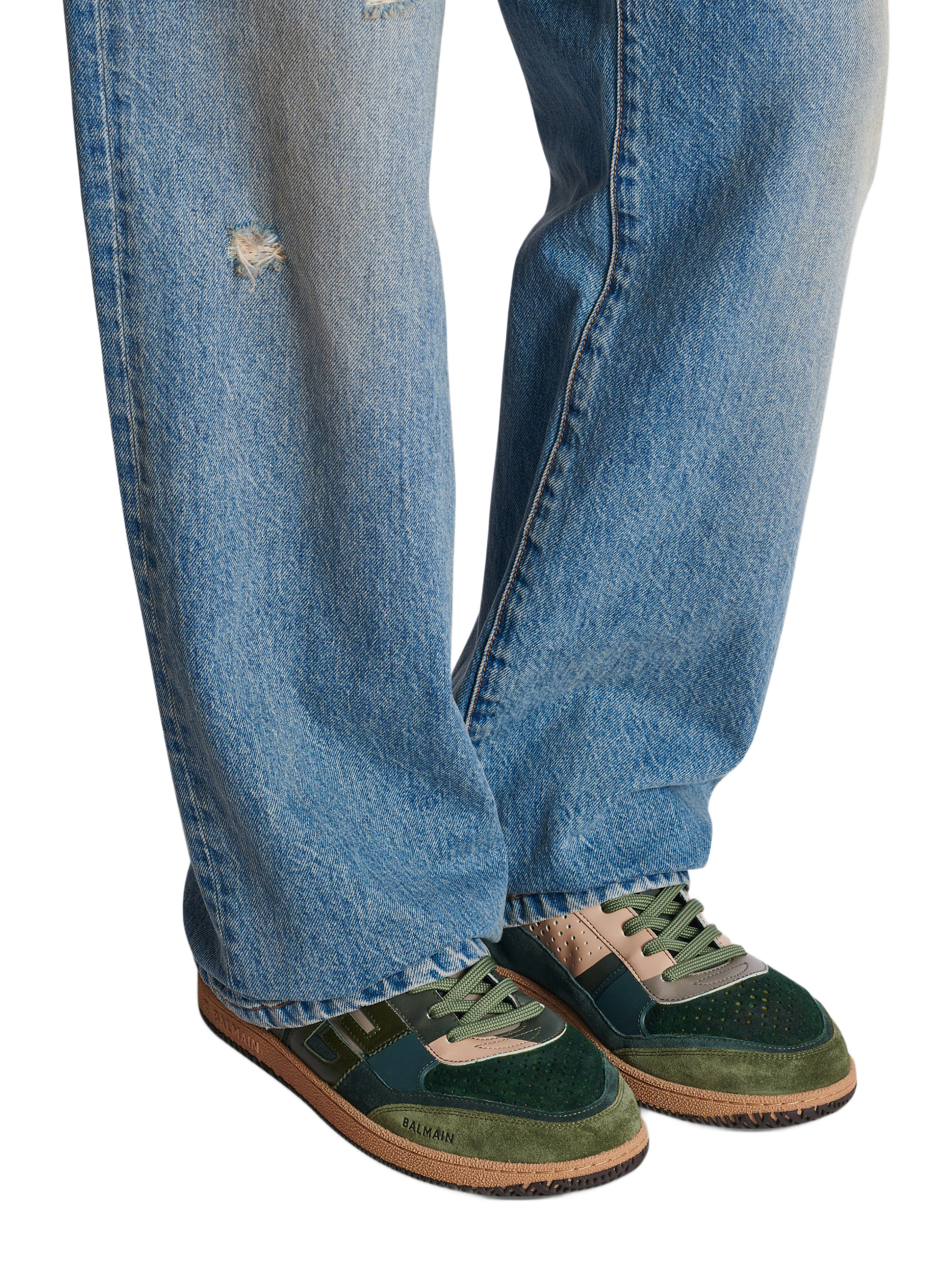 Baskets balmain swan mid-top en cuir de veau et cuir suédé BALMAIN Noir